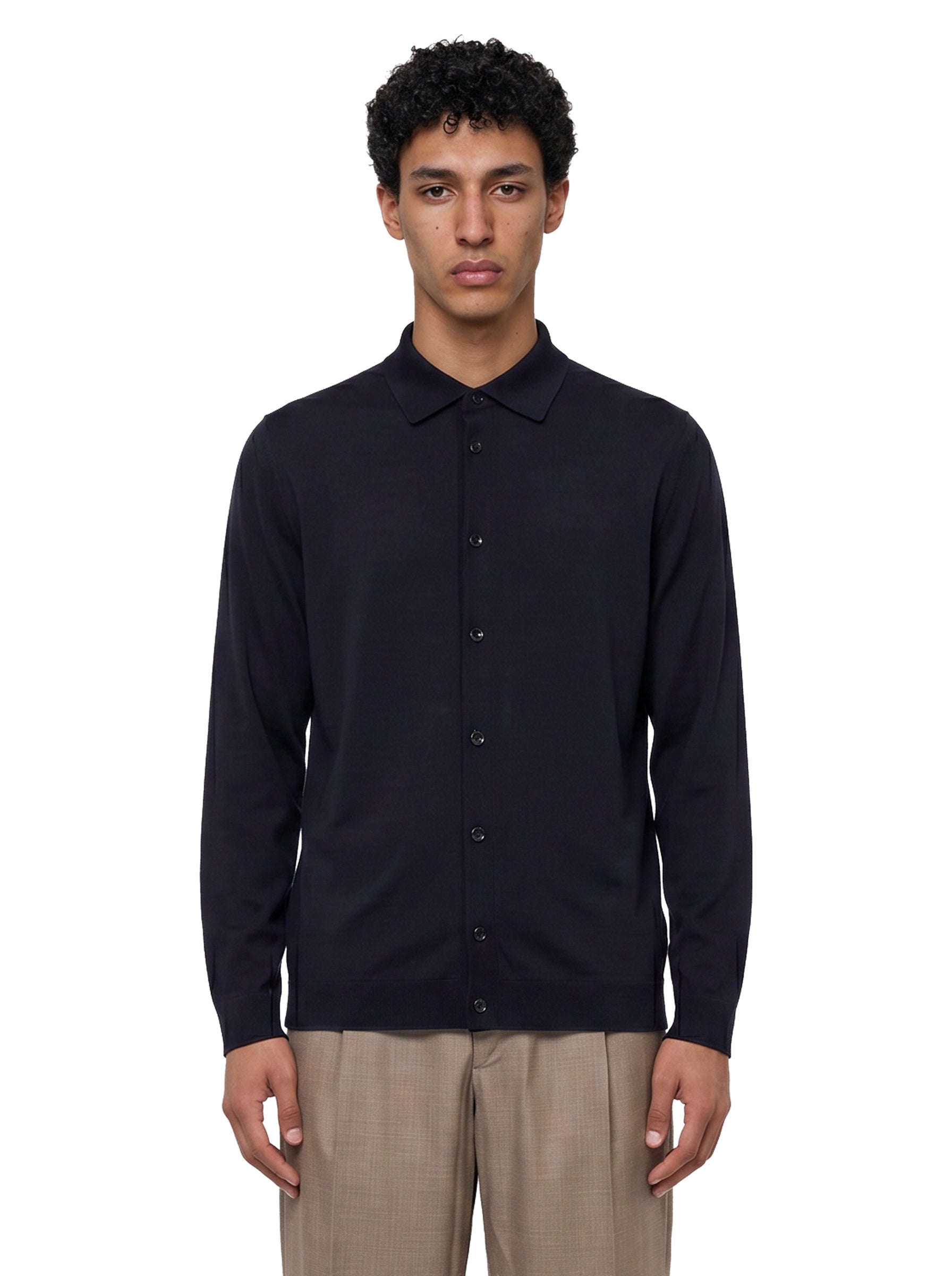 Camicia in maglia di seta blu denim 