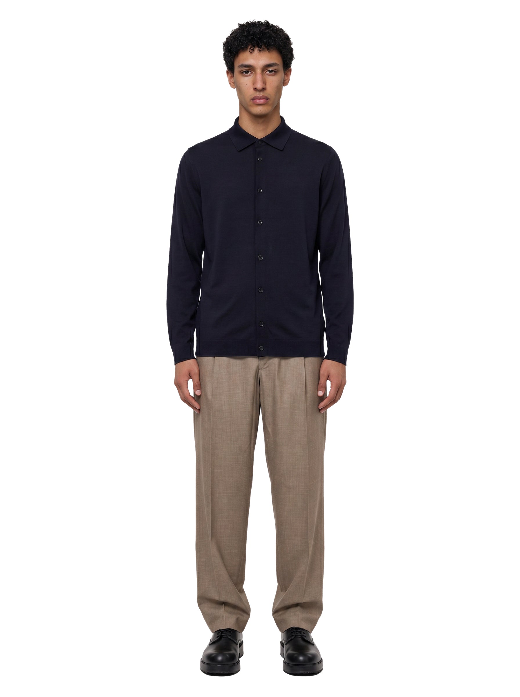 Camicia in maglia di seta blu denim 