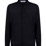 Camicia in maglia di seta blu denim 