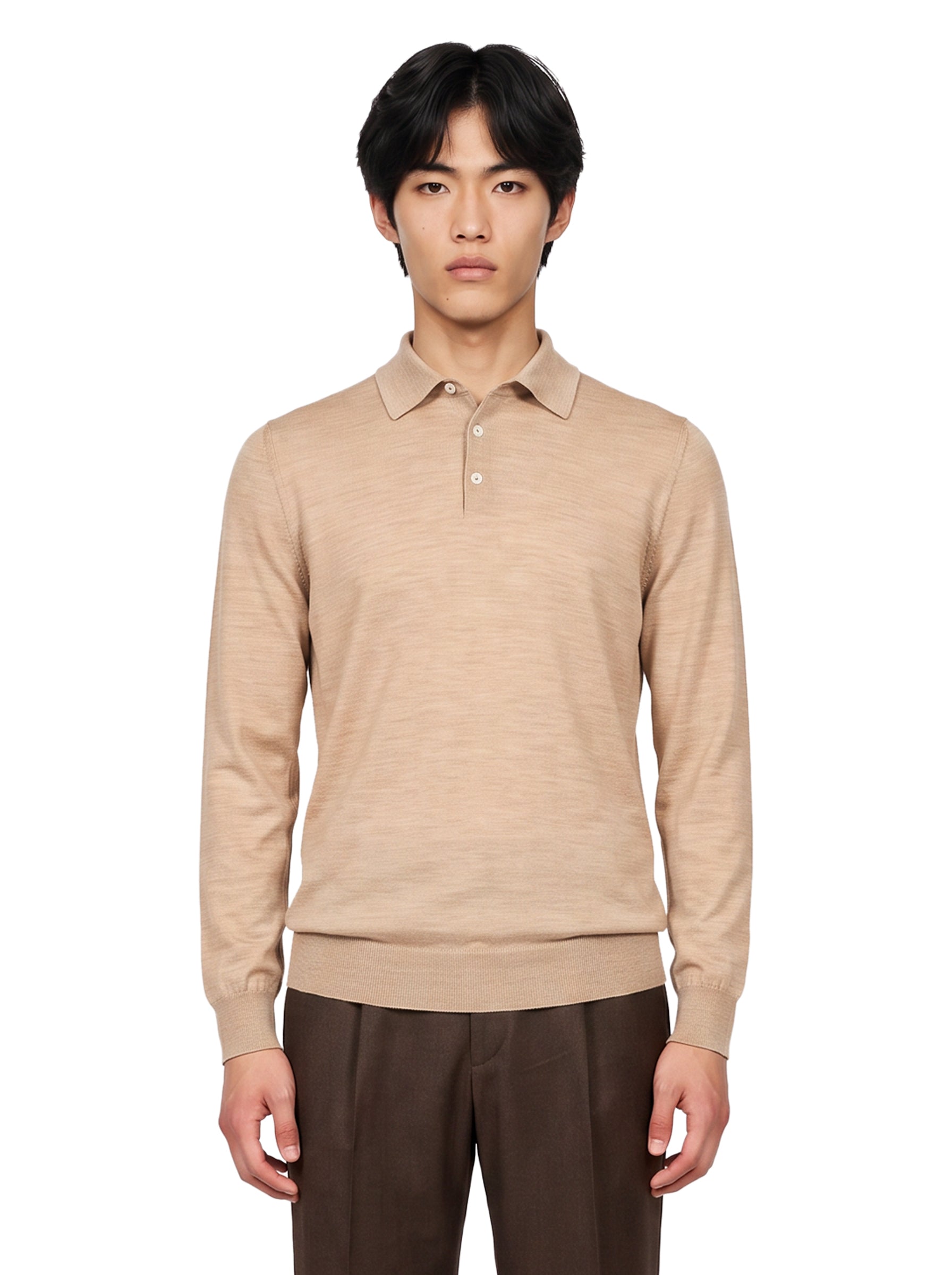 Polo a manica lunga in beige 