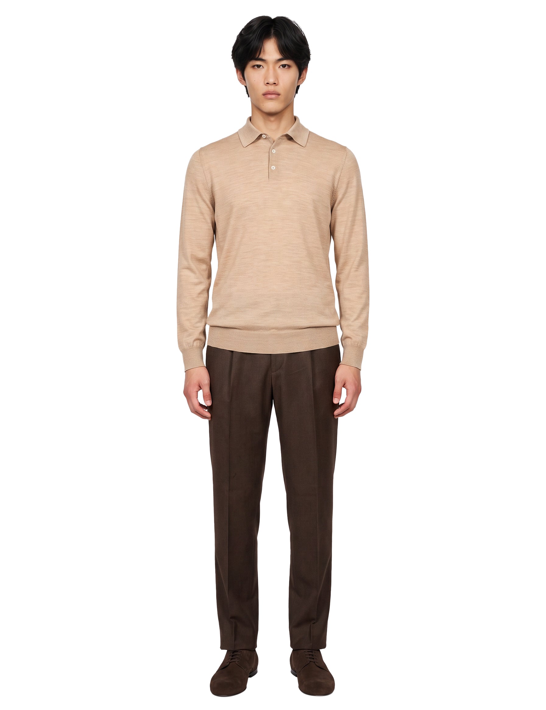 Polo a manica lunga in beige 