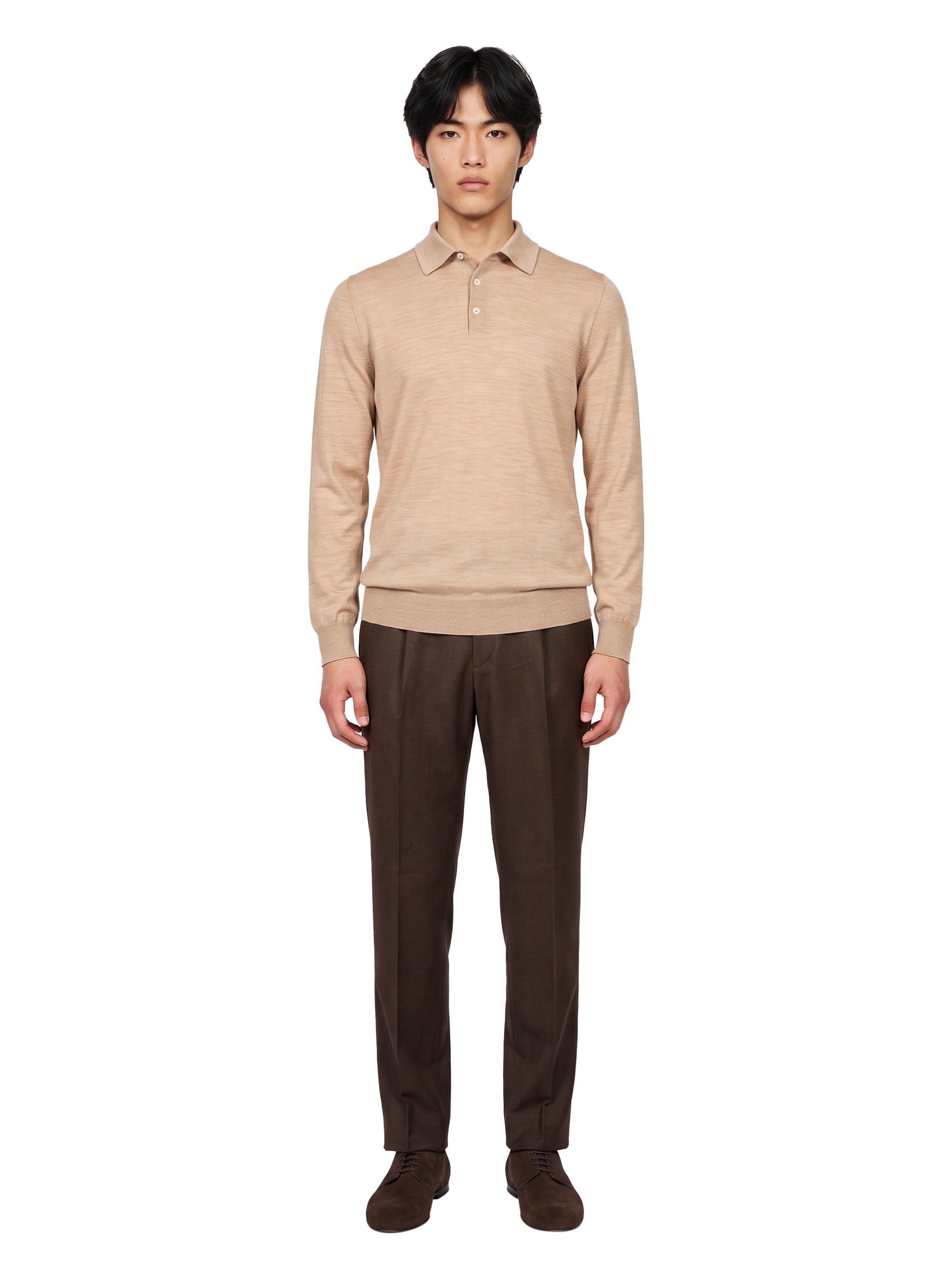 Polo a manica lunga in beige 