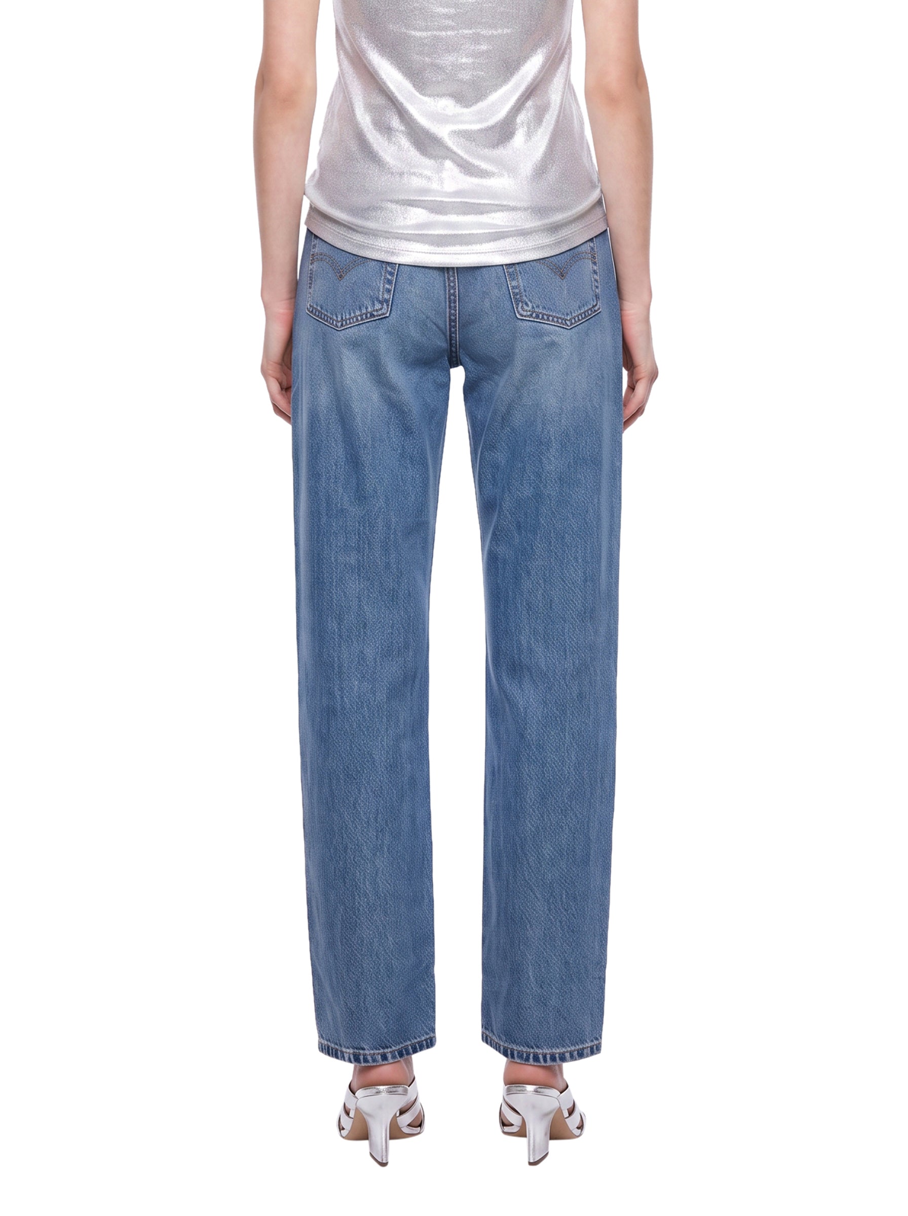 Jeans con strappi easy dad in blu 
