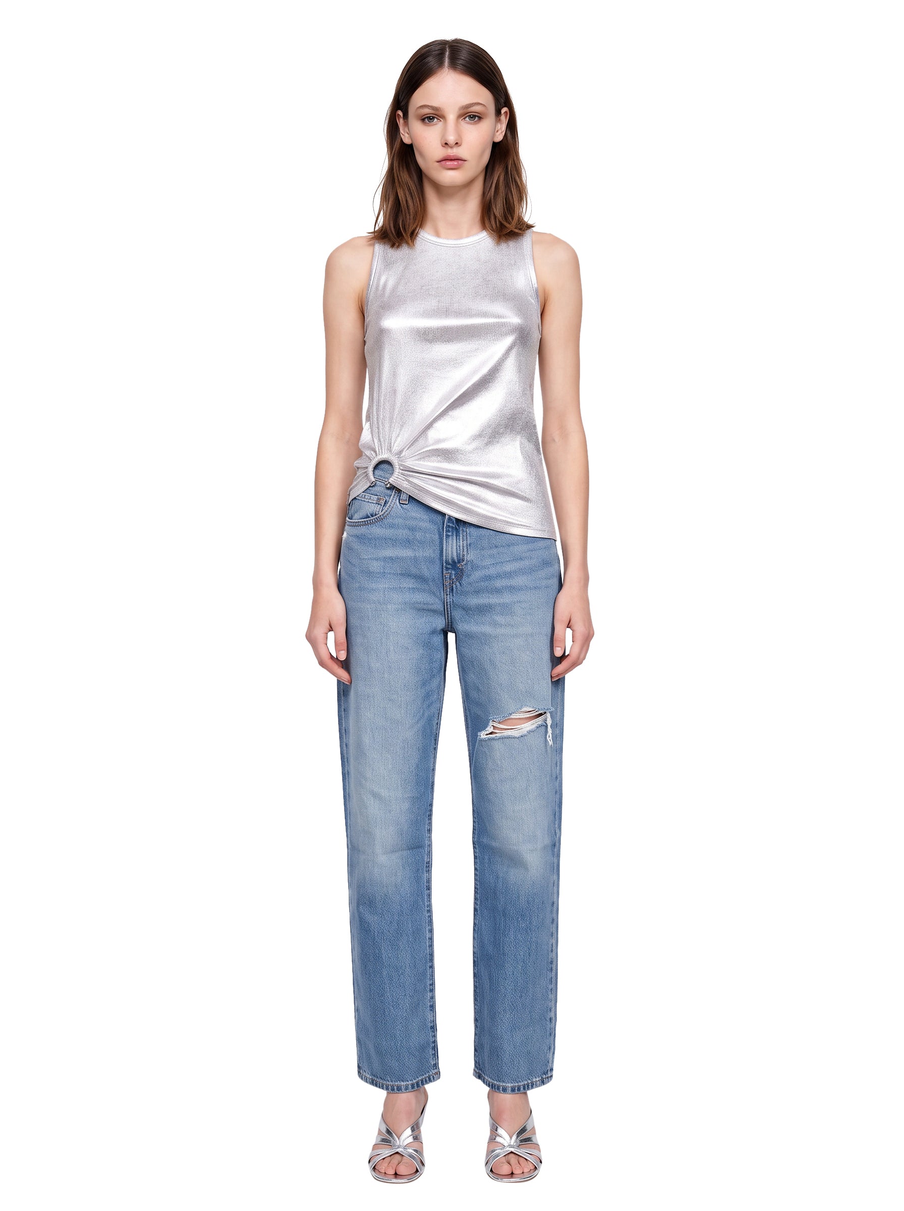 Jeans con strappi easy dad in blu 