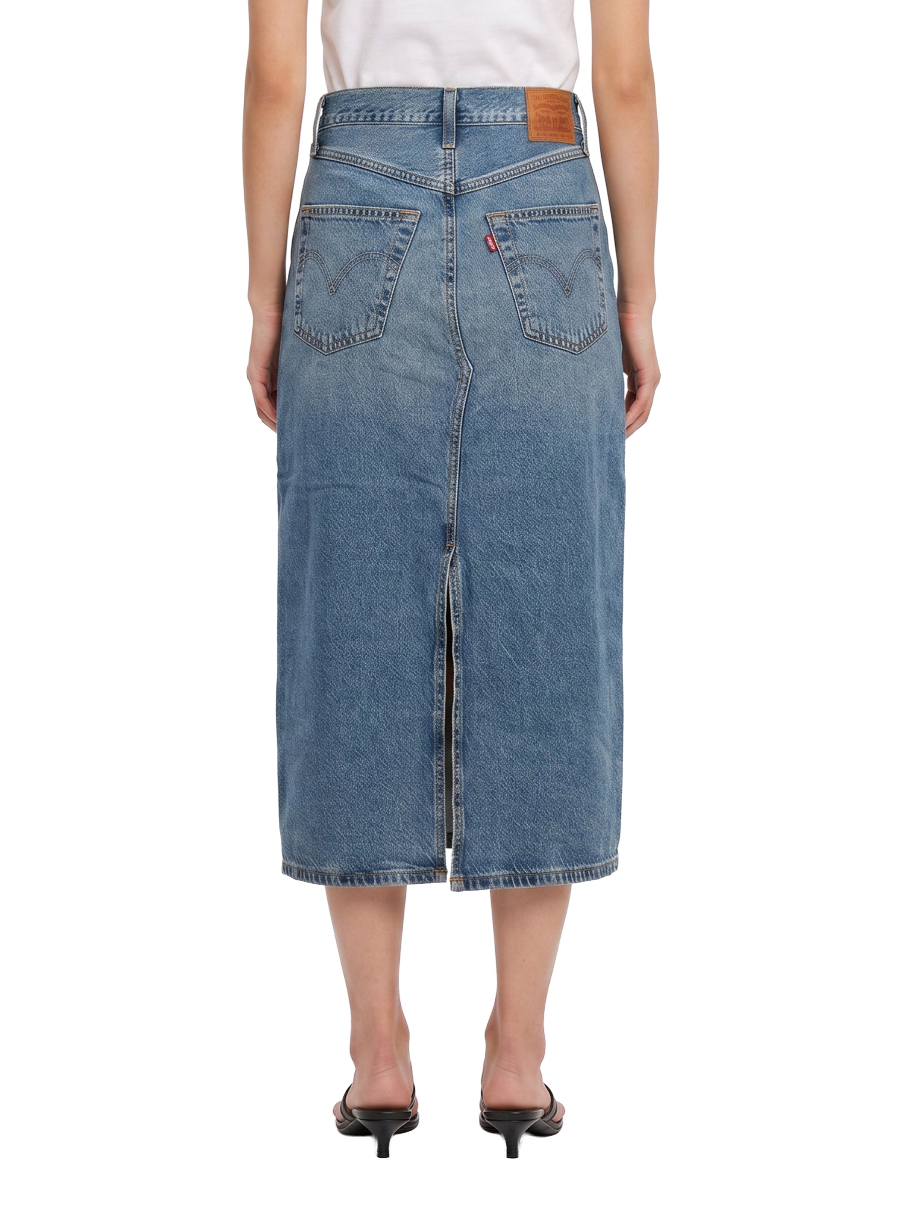 Gonna midi Decon con spacco in blu 