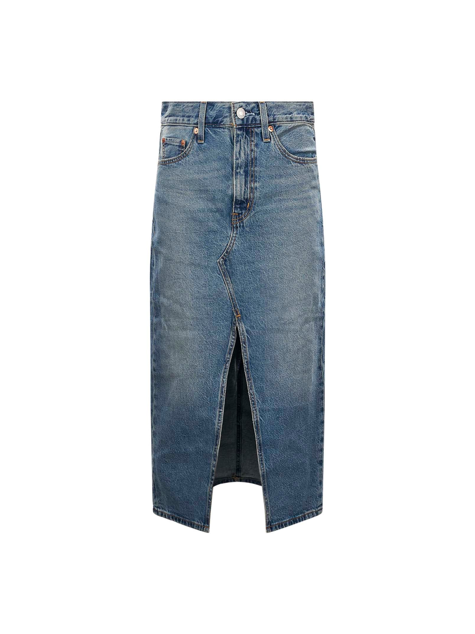 Gonna midi Decon con spacco in blu 