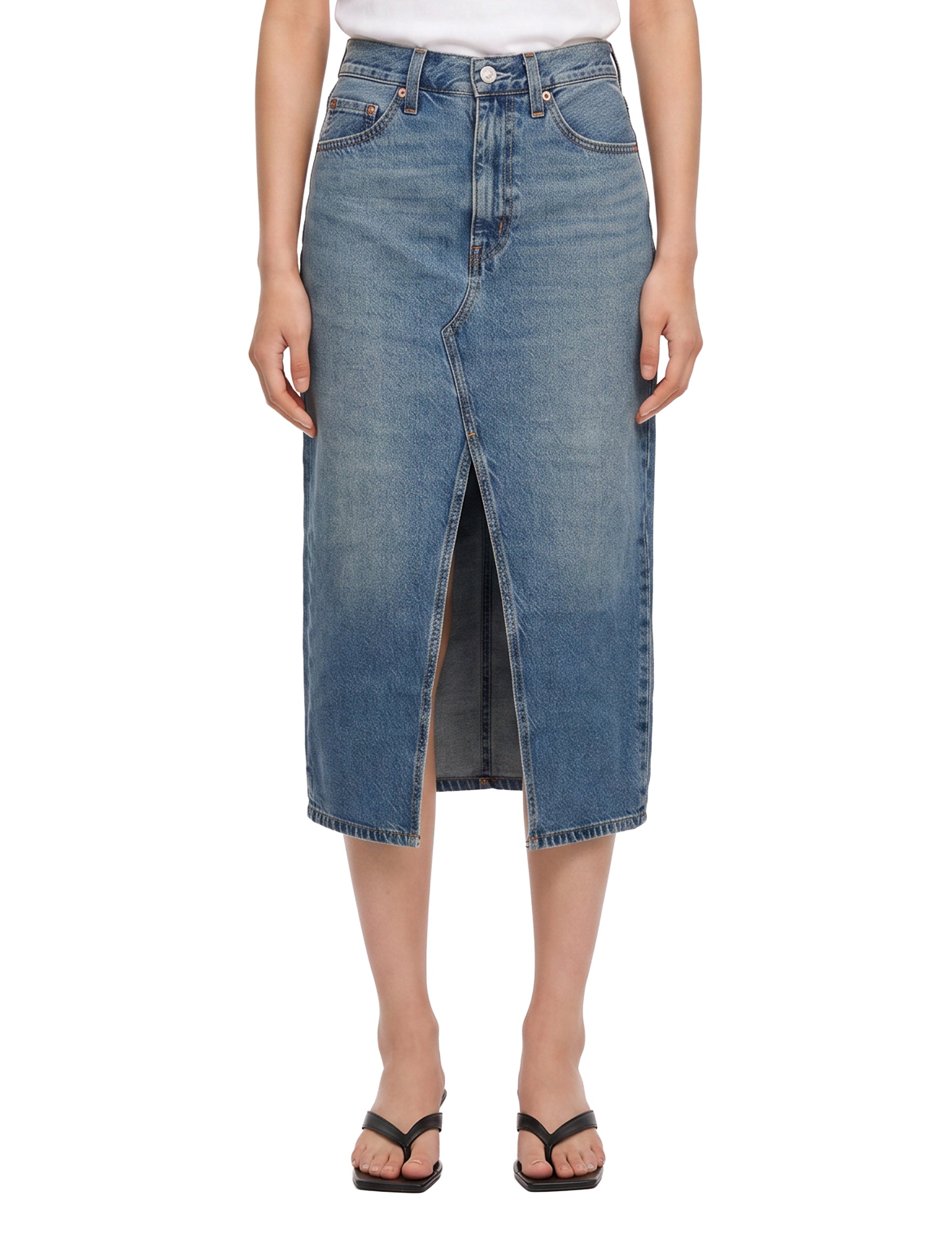 Gonna midi Decon con spacco in blu 