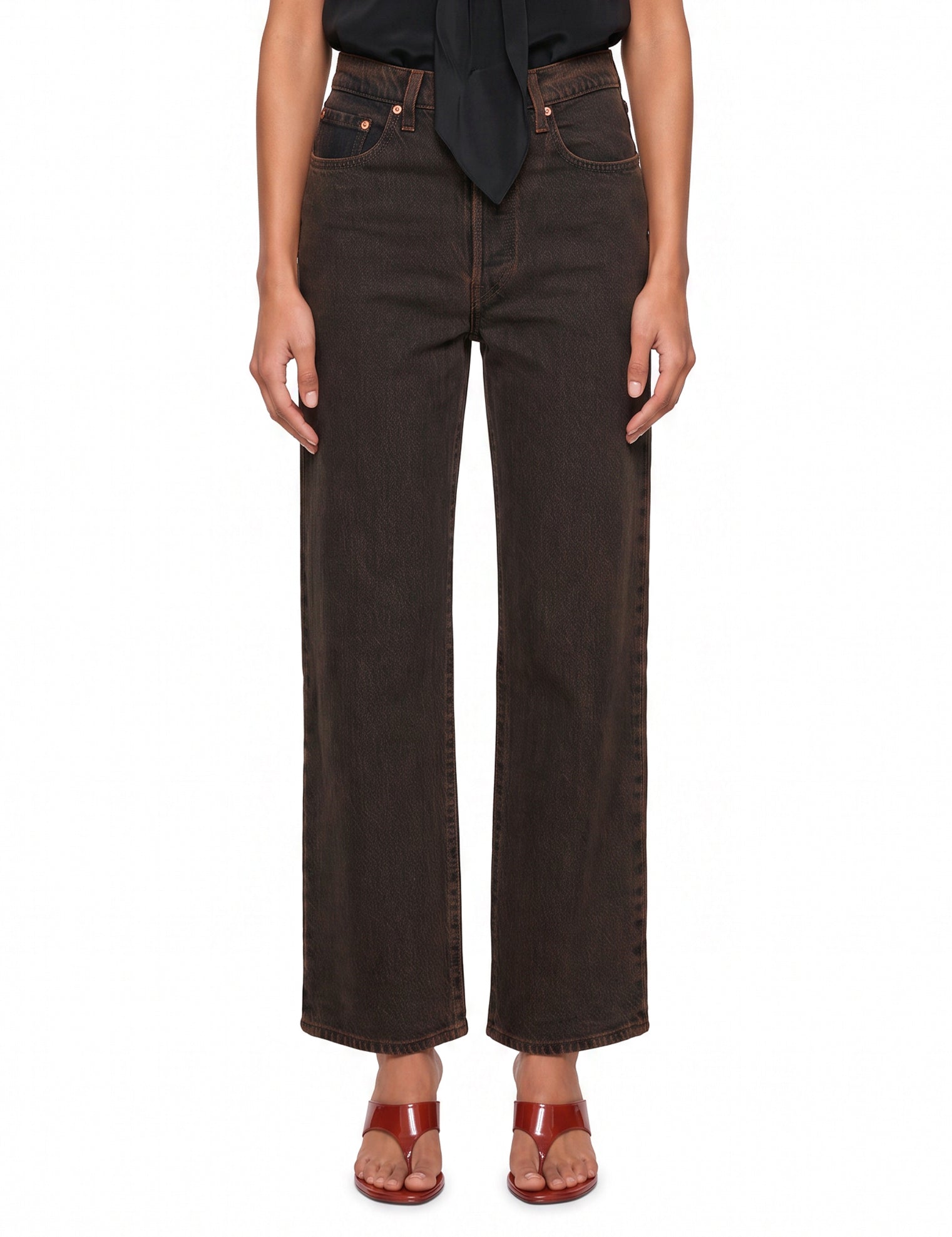 Jeans a gamba dritta Ribcage in marrone 