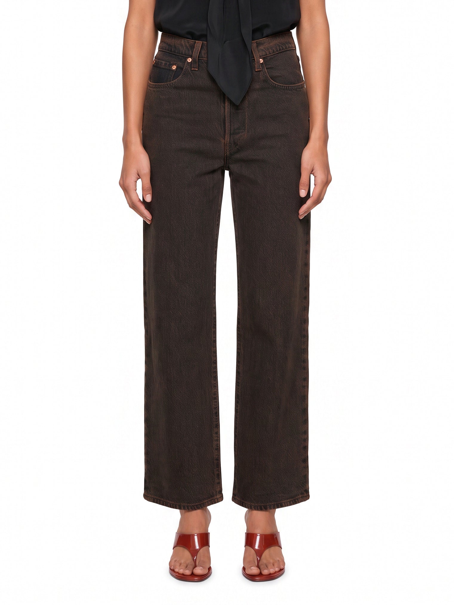 Jeans a gamba dritta Ribcage in marrone 