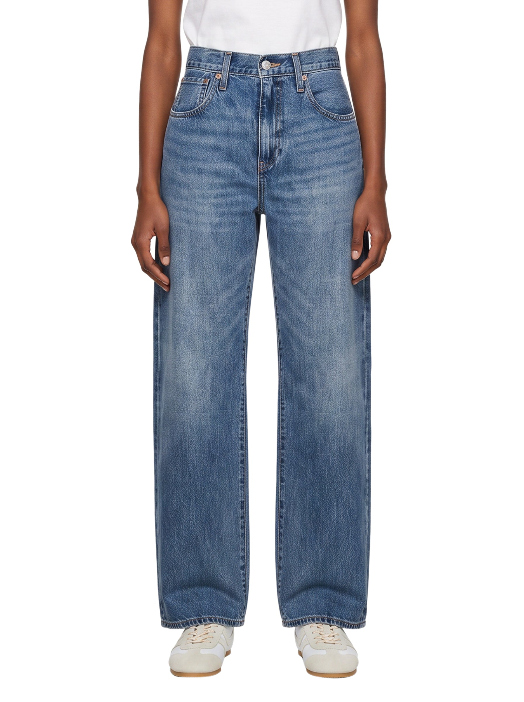 Jeans a vita alta barrel in blu 