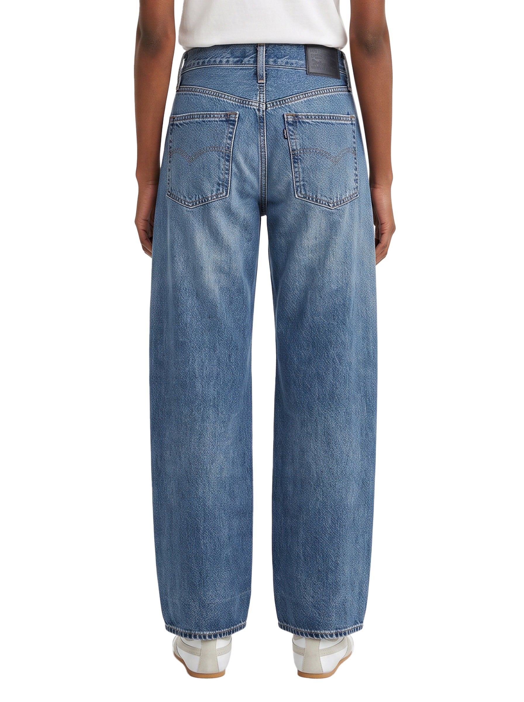 Jeans a vita alta barrel in blu 
