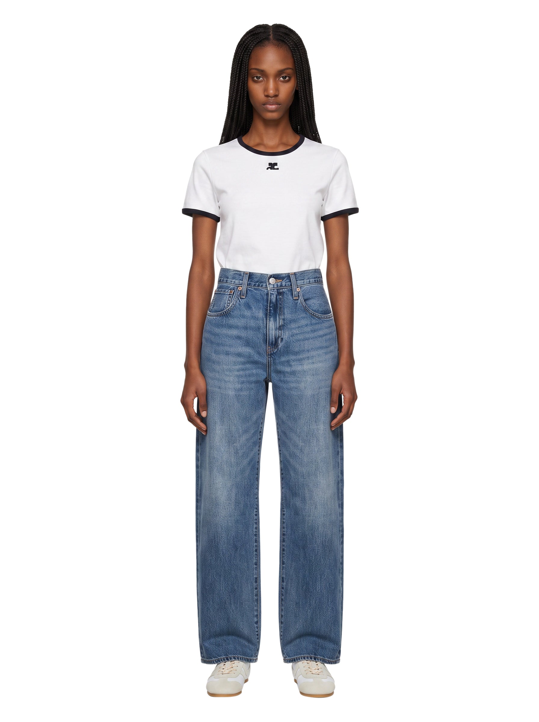 Jeans a vita alta barrel in blu 