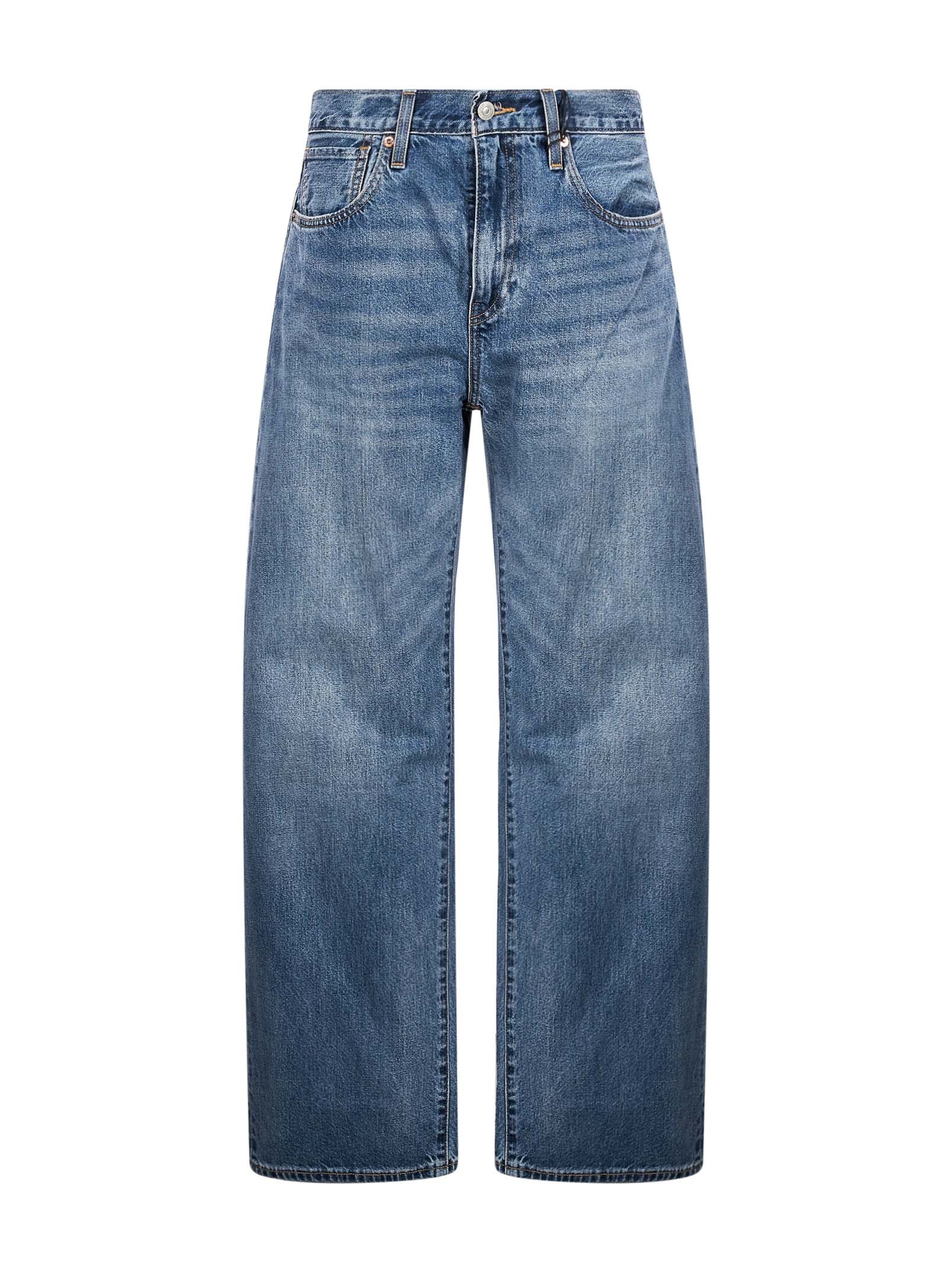 Jeans a vita alta barrel in blu 