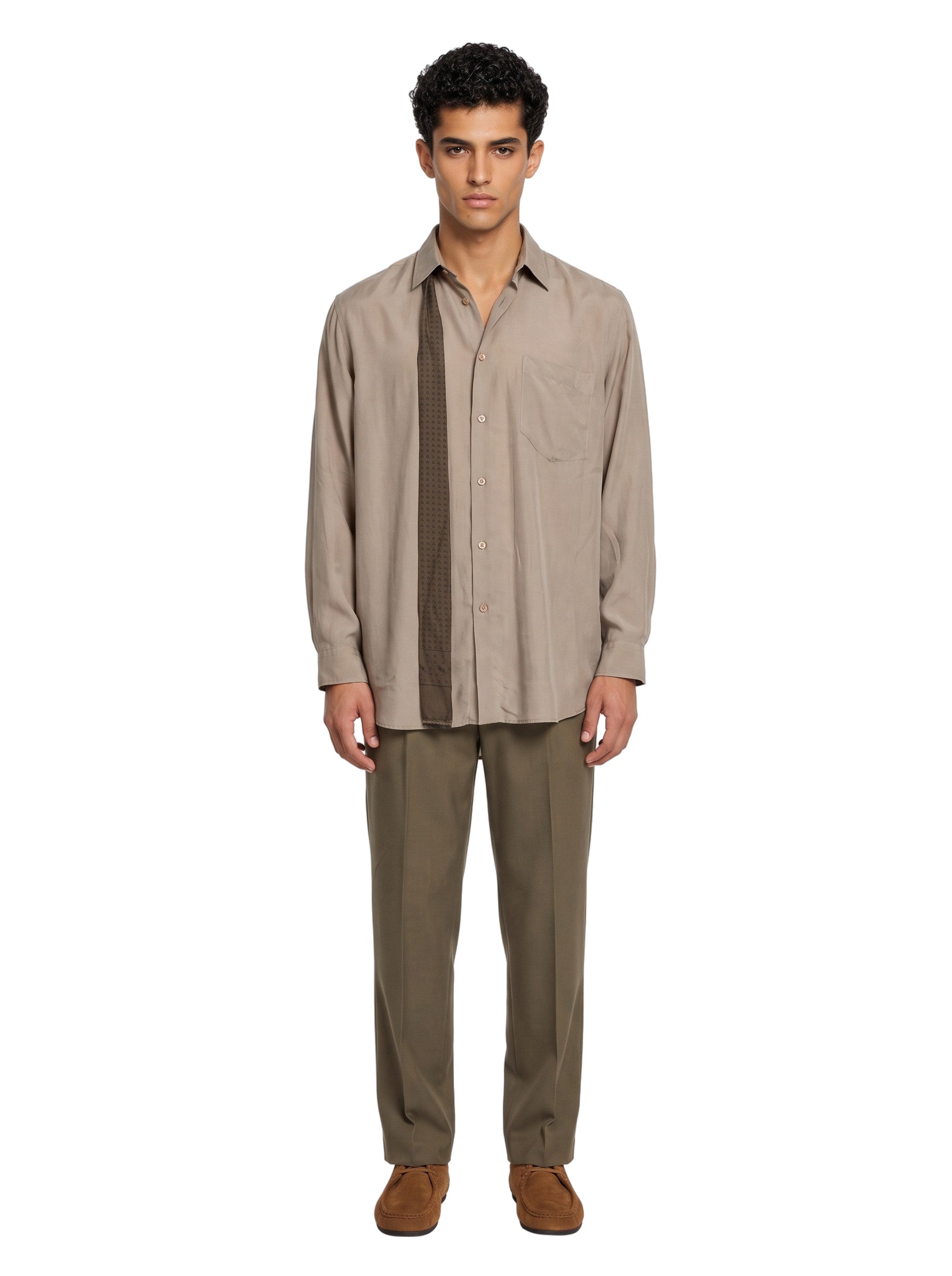 Camicia con foulard in marrone 