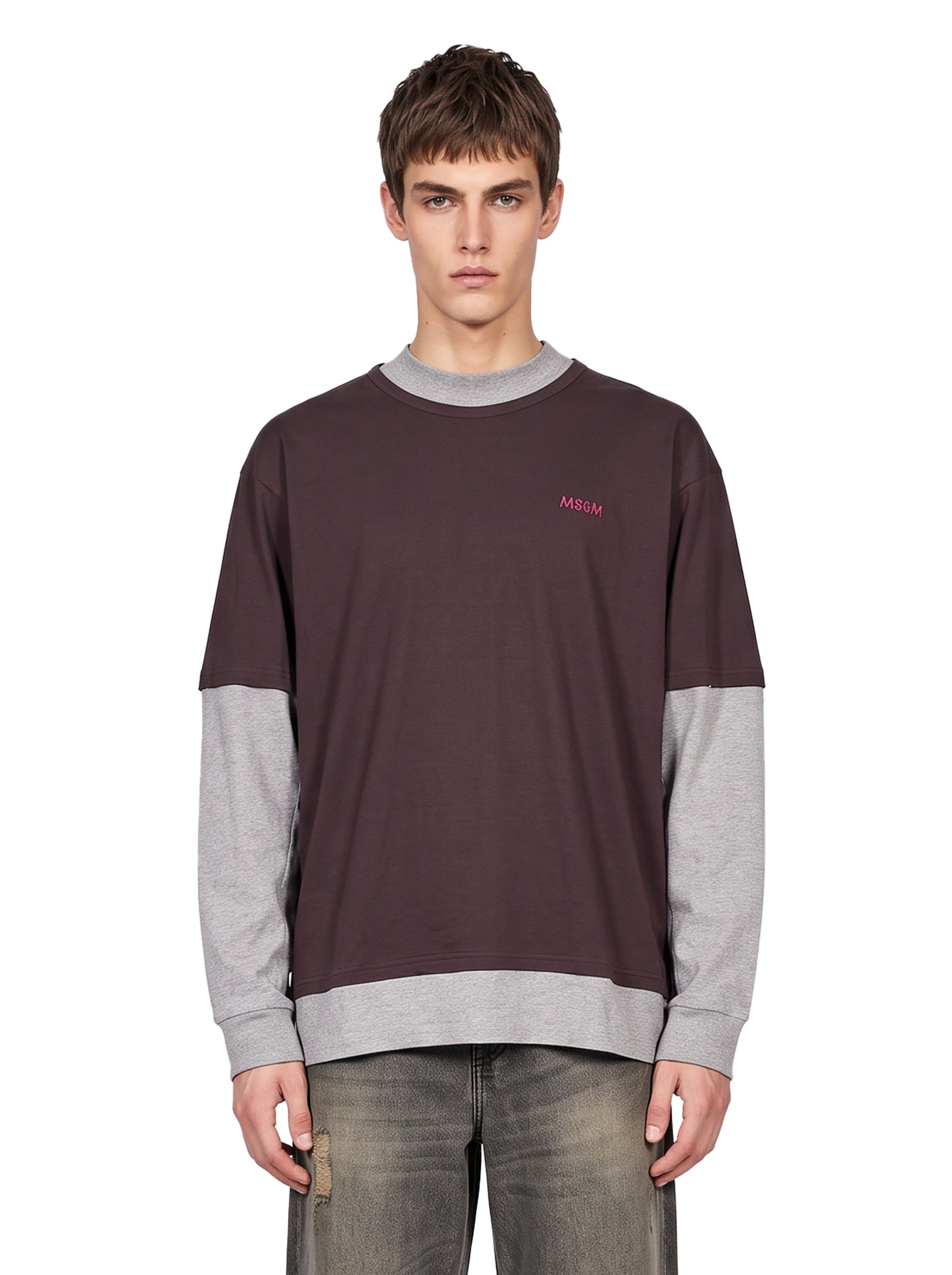 T-shirt a strati a maniche lunghe multicolore 