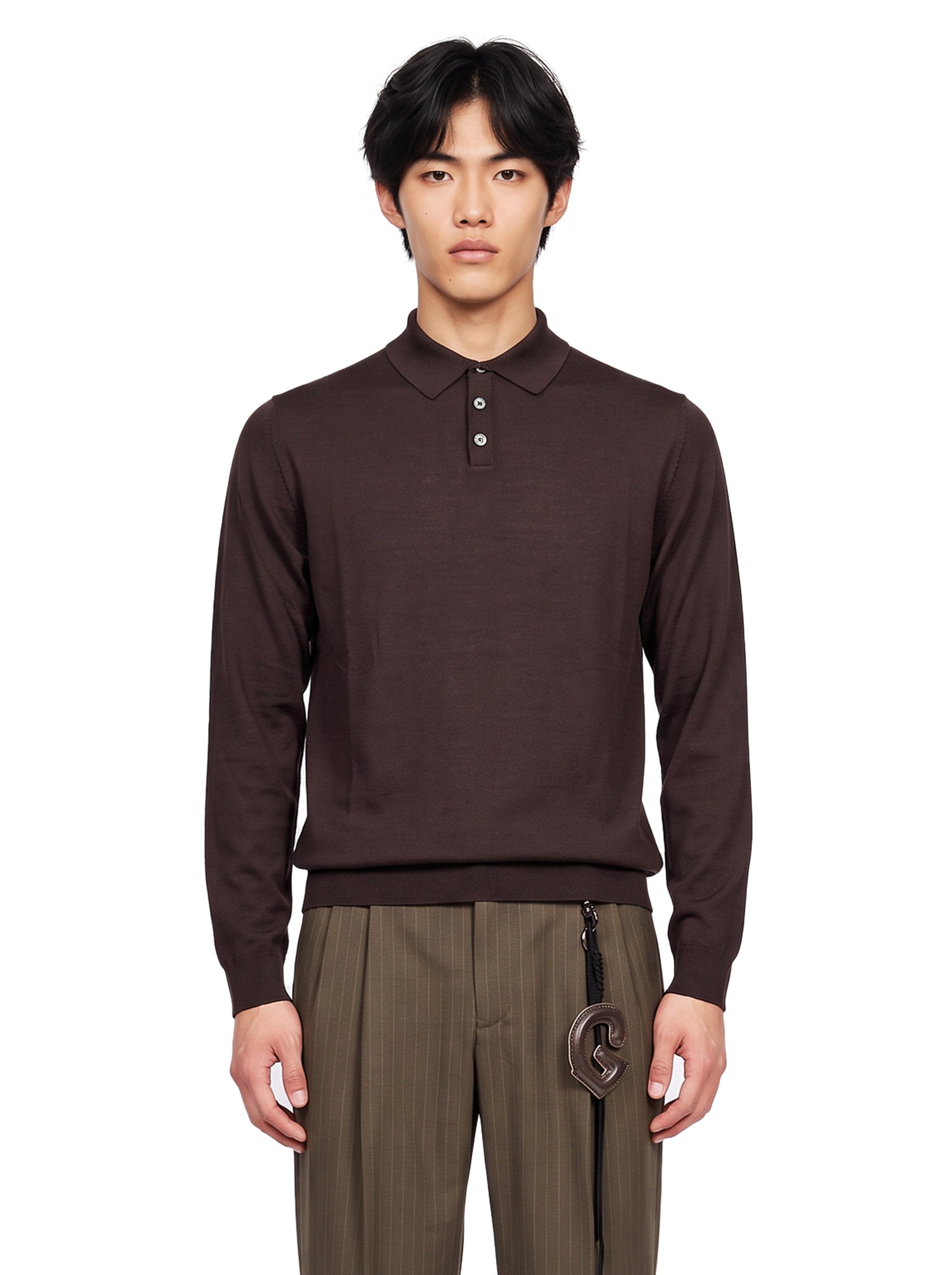 Polo manica lunga in marrone 