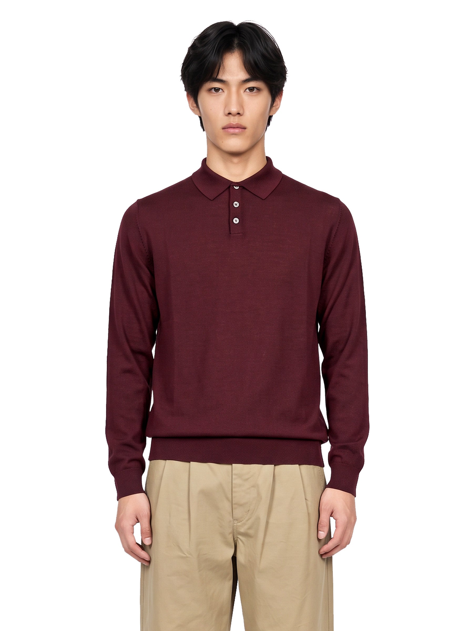 Polo manica lunga in bordeaux 
