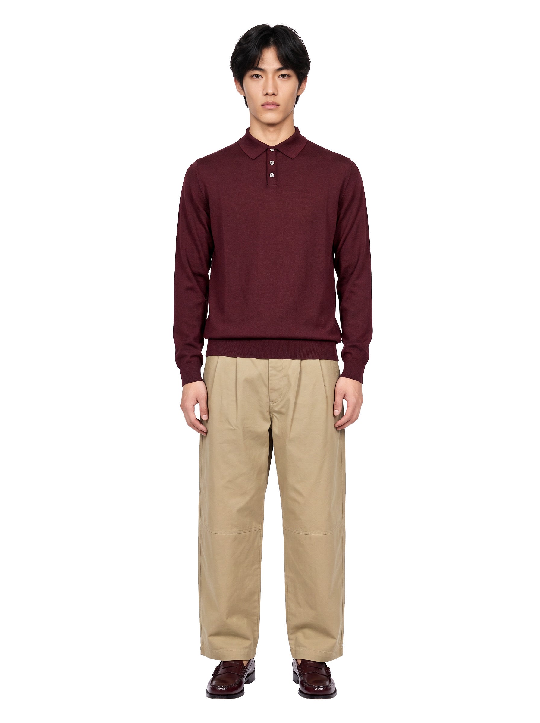 Polo manica lunga in bordeaux 