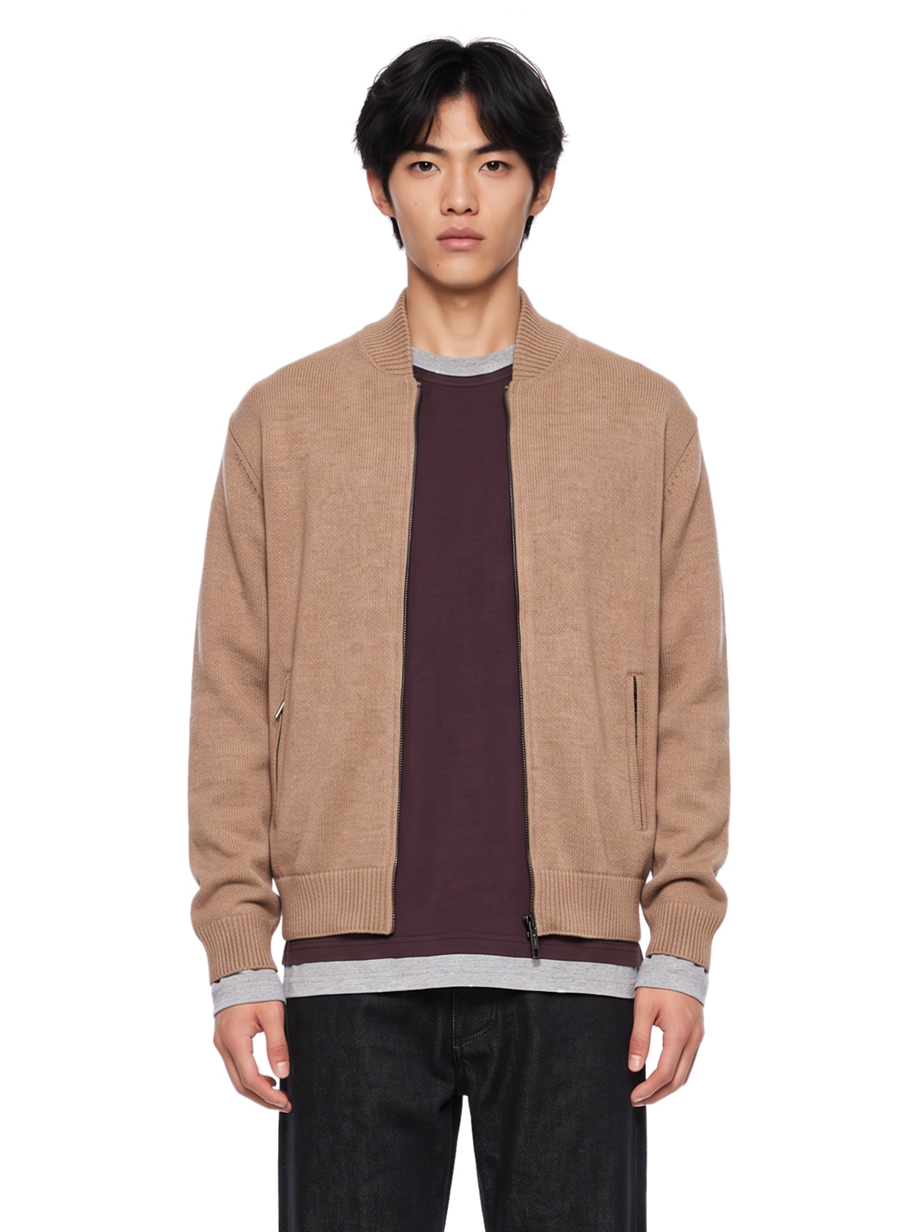 Bomber con zip in beige 