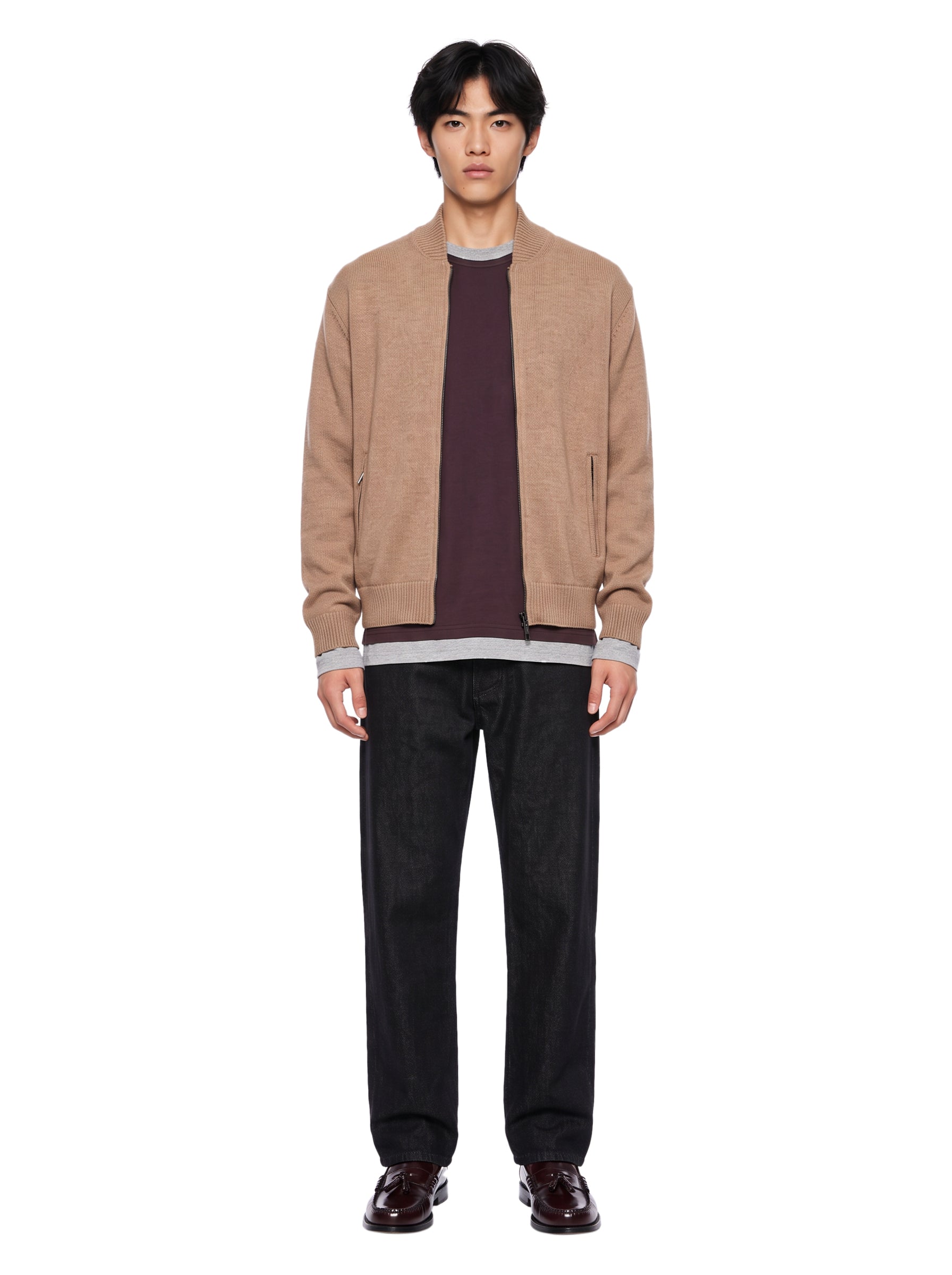 Bomber con zip in beige 
