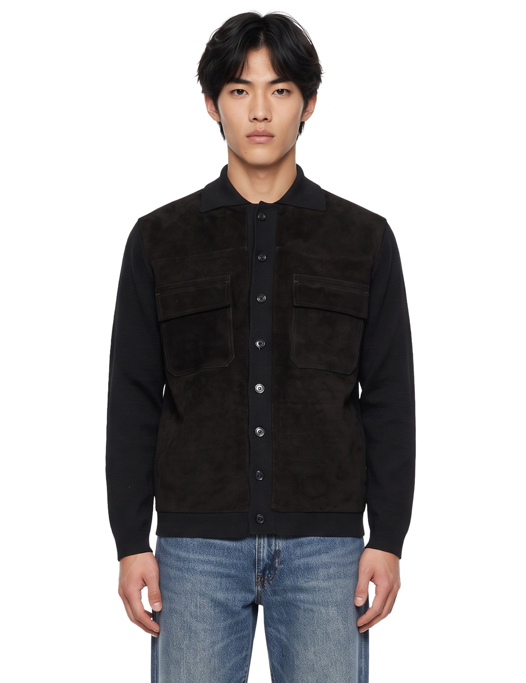 Giacca con inserti in pelle in nero 