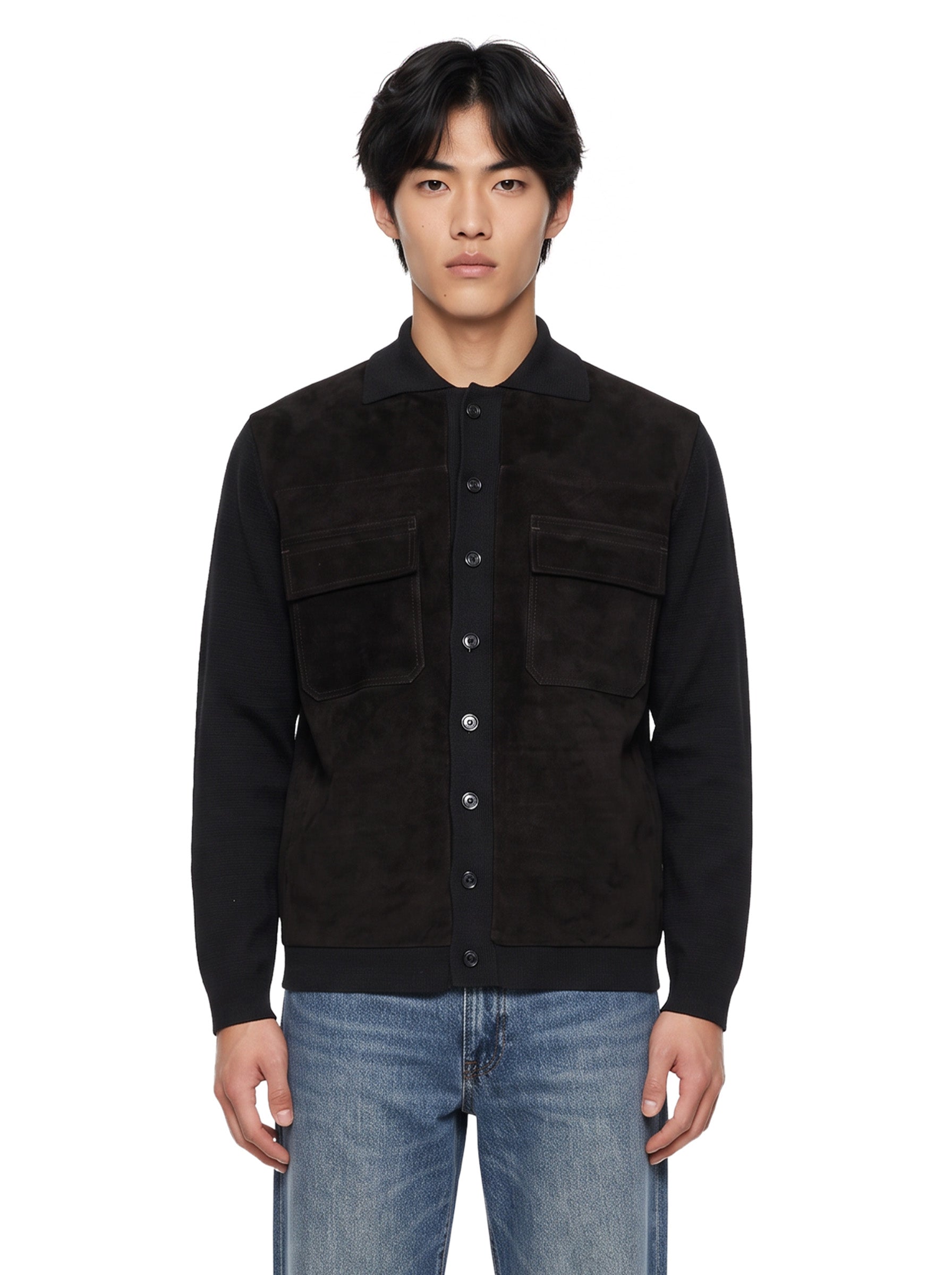 Giacca con inserti in pelle in nero 