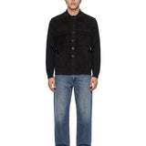 Giacca con inserti in pelle in nero 