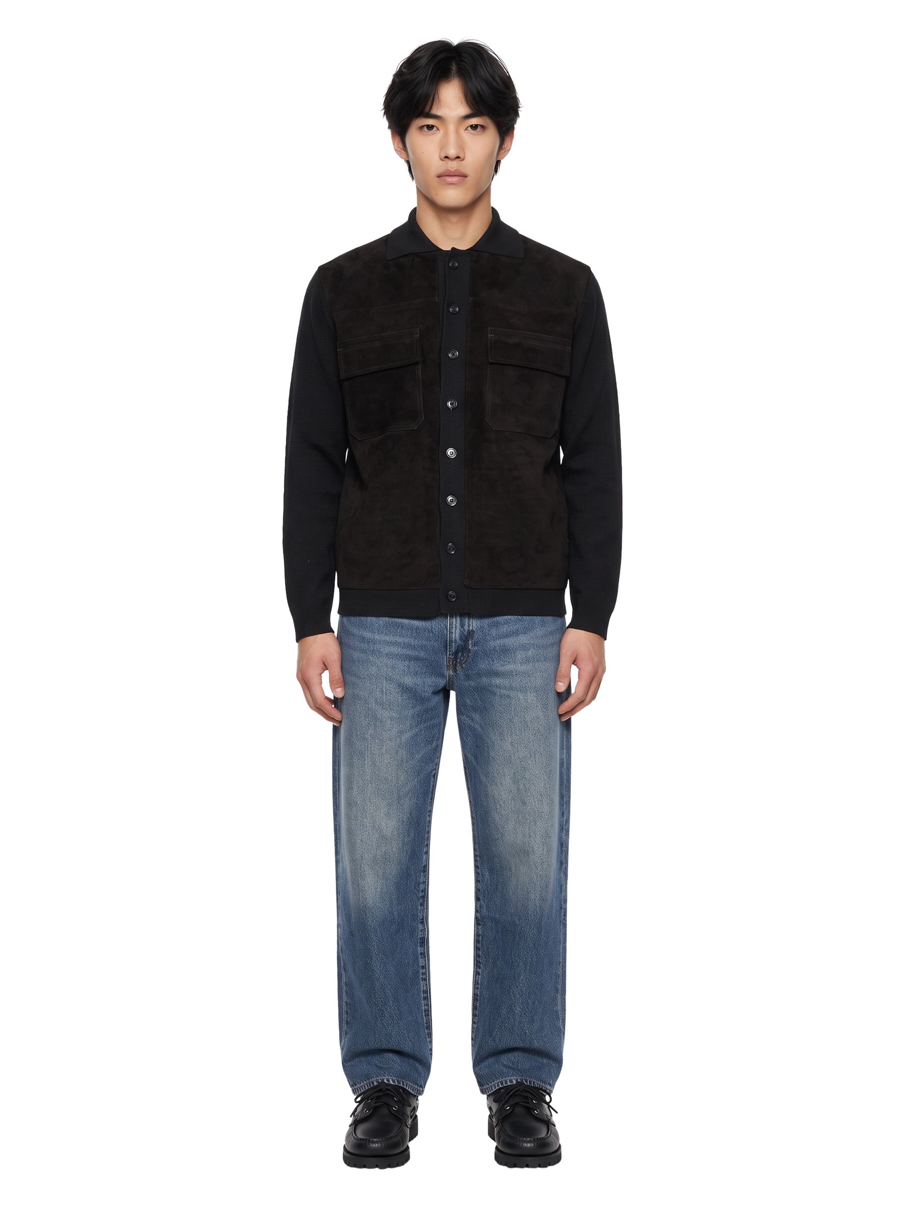 Giacca con inserti in pelle in nero 