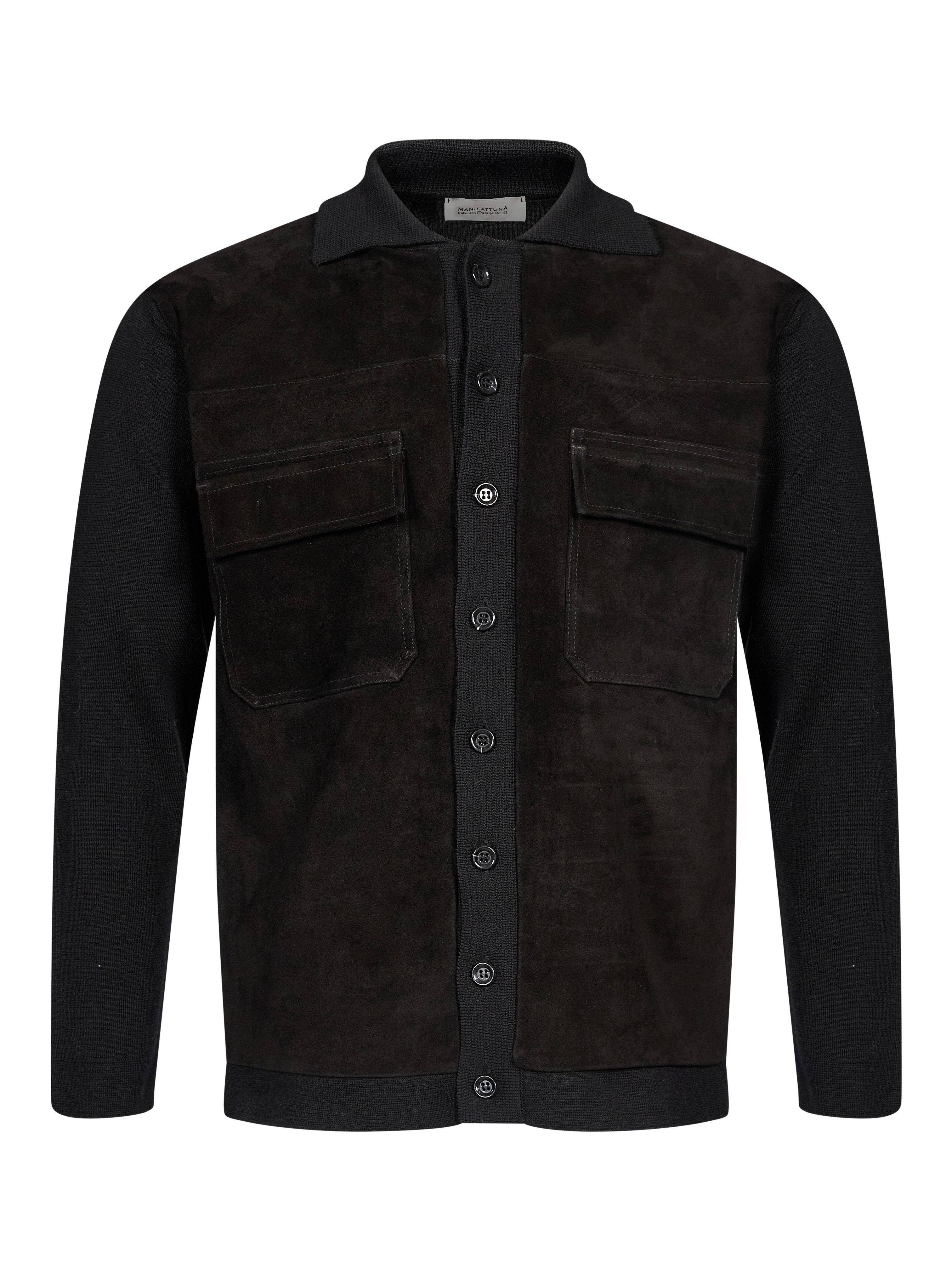 Giacca con inserti in pelle in nero 