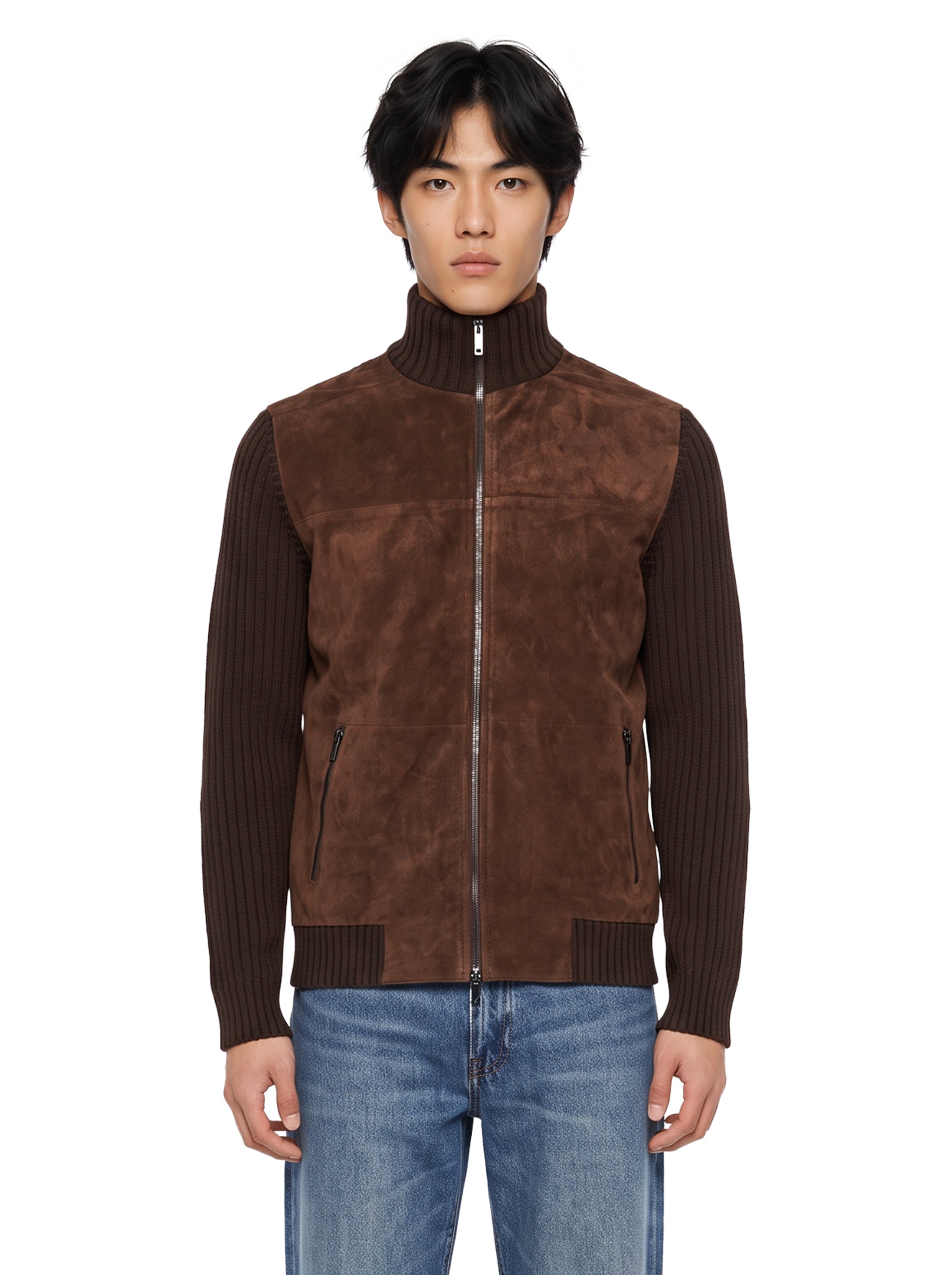 Giacca con zip in marrone 