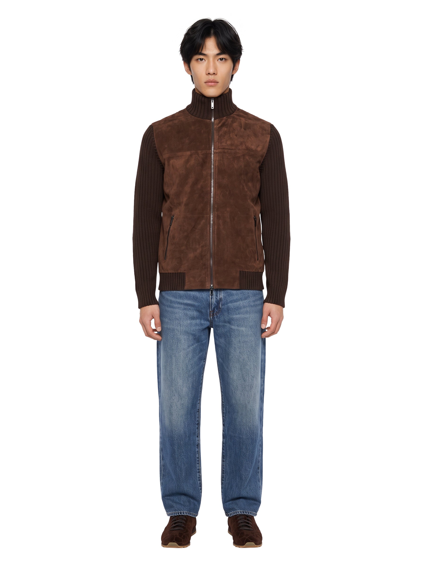 Giacca con zip in marrone 