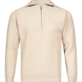 Polo con mezza zip in avorio 