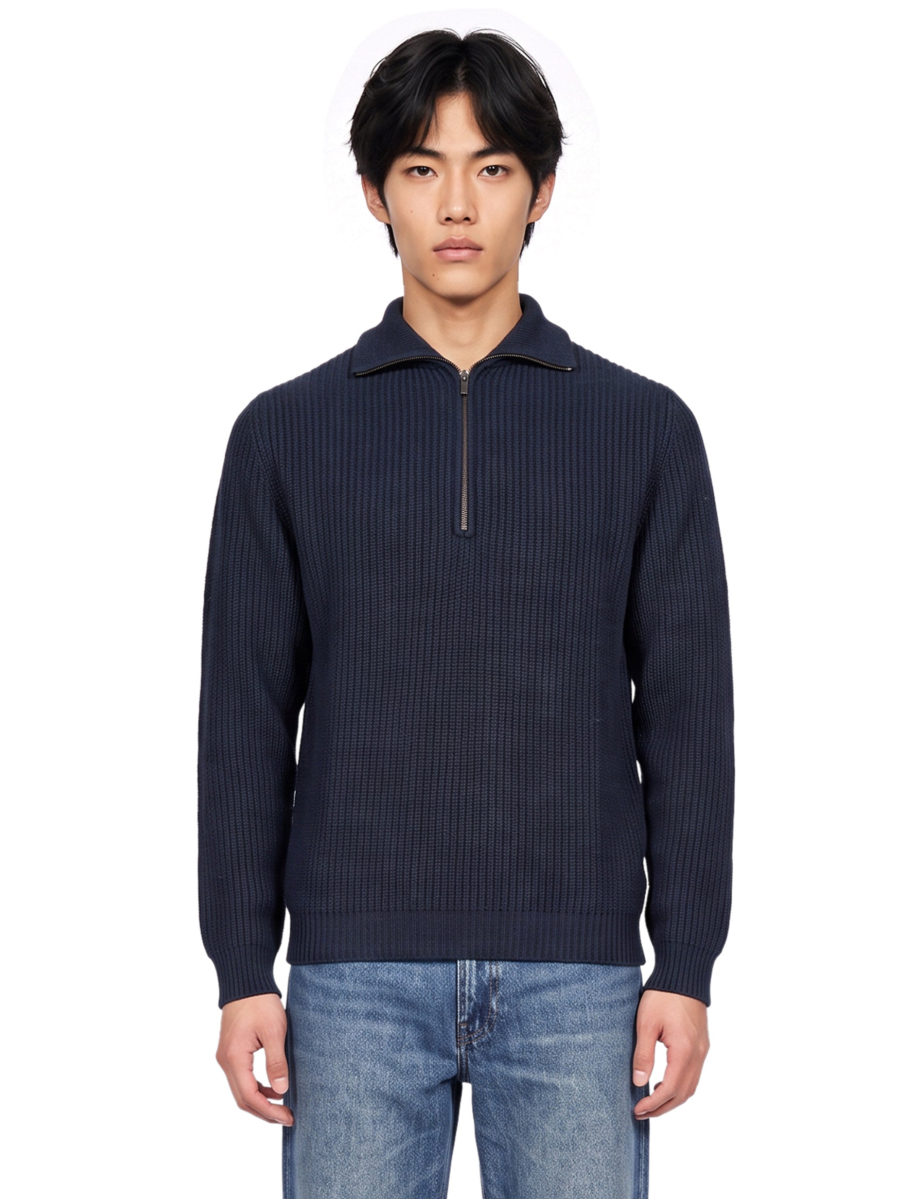 Polo con mezza zip in blu 