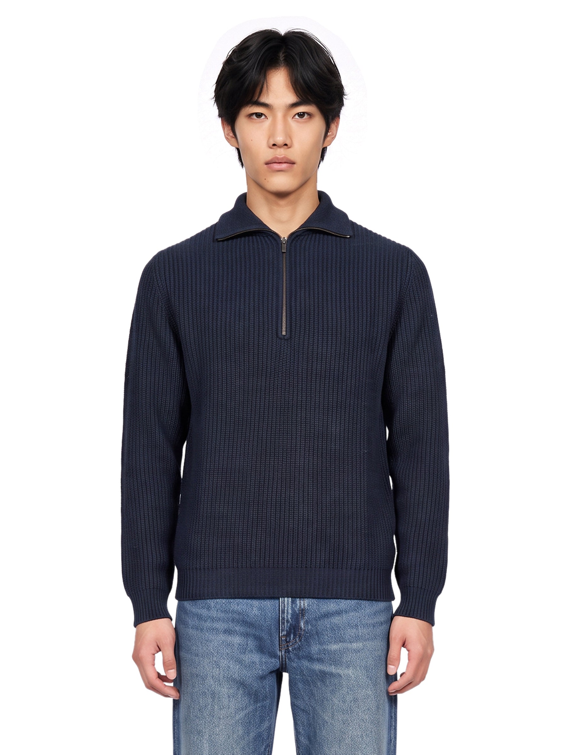 Polo con mezza zip in blu 