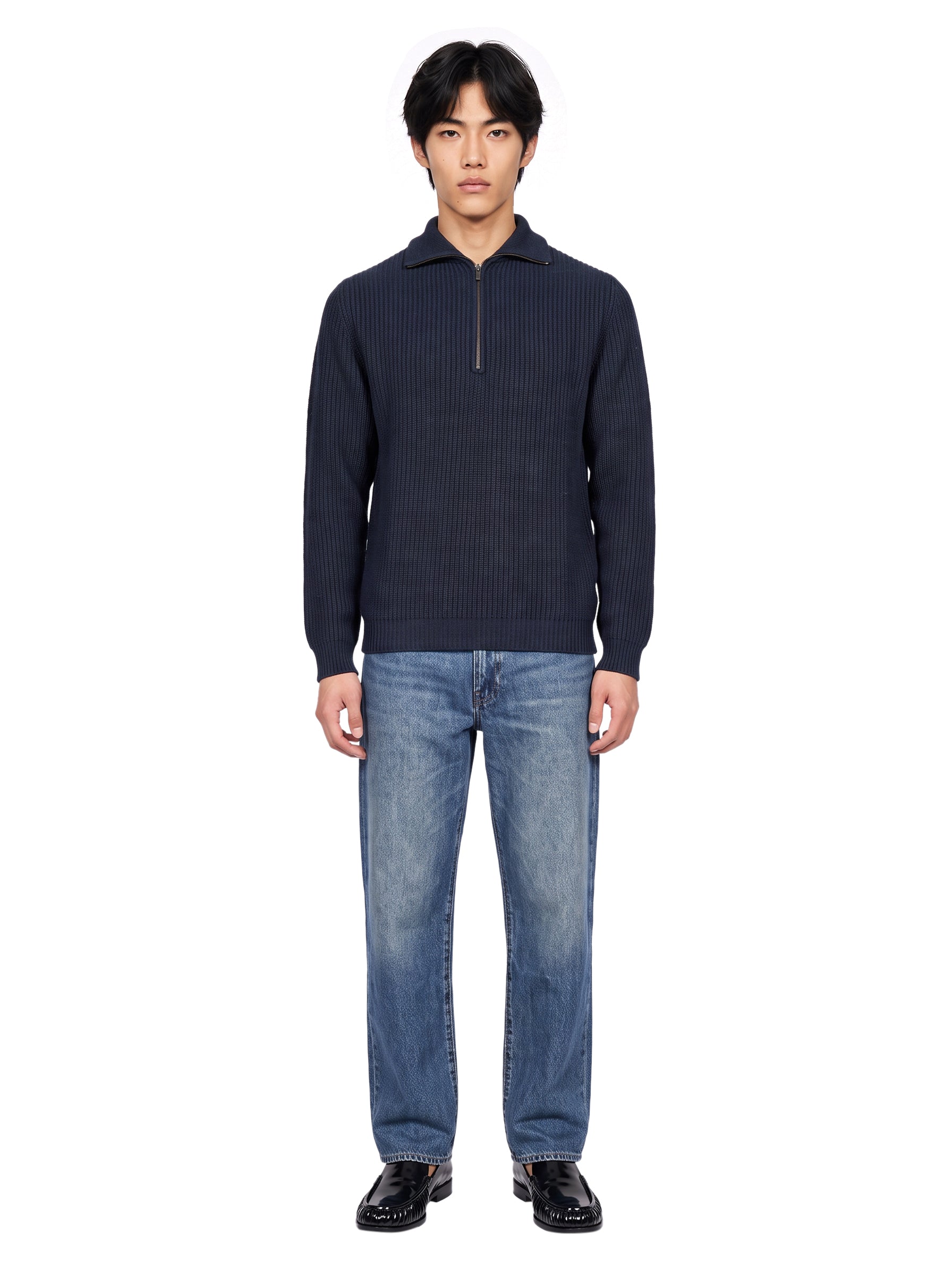 Polo con mezza zip in blu 