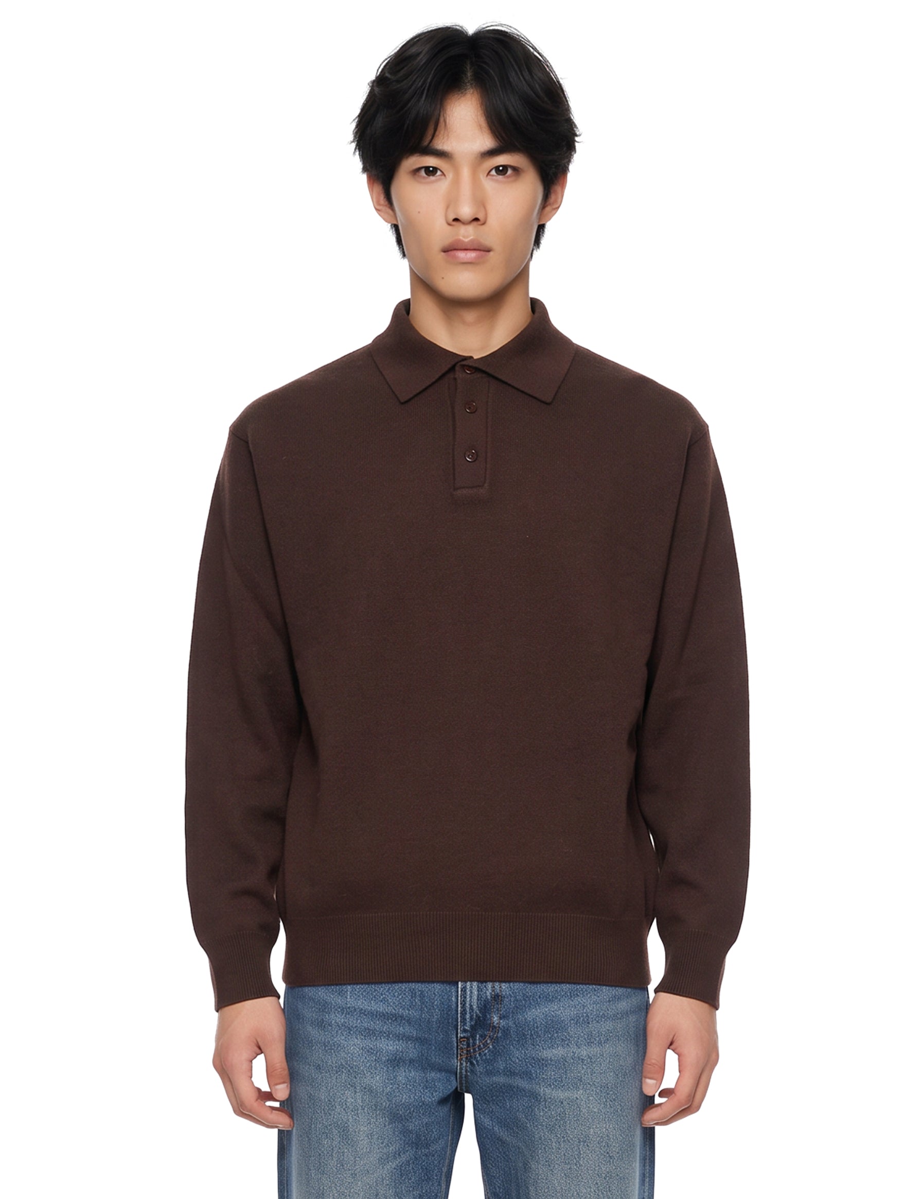 Polo manica lunga in marrone 