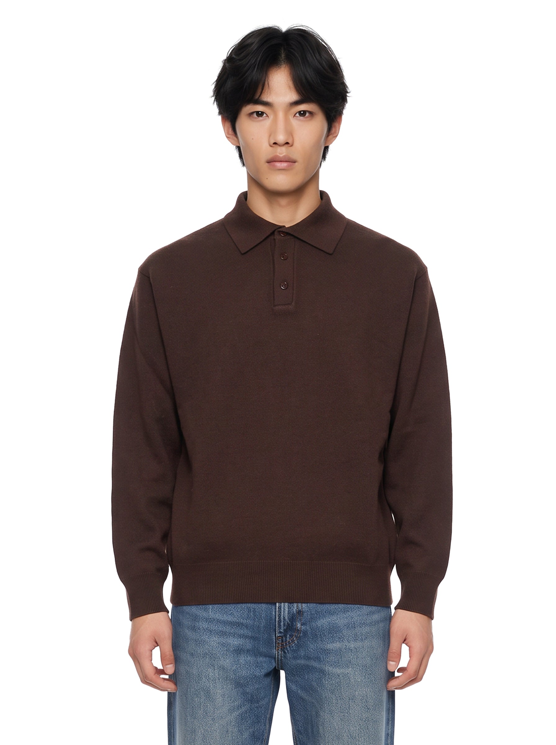 Polo manica lunga in marrone 