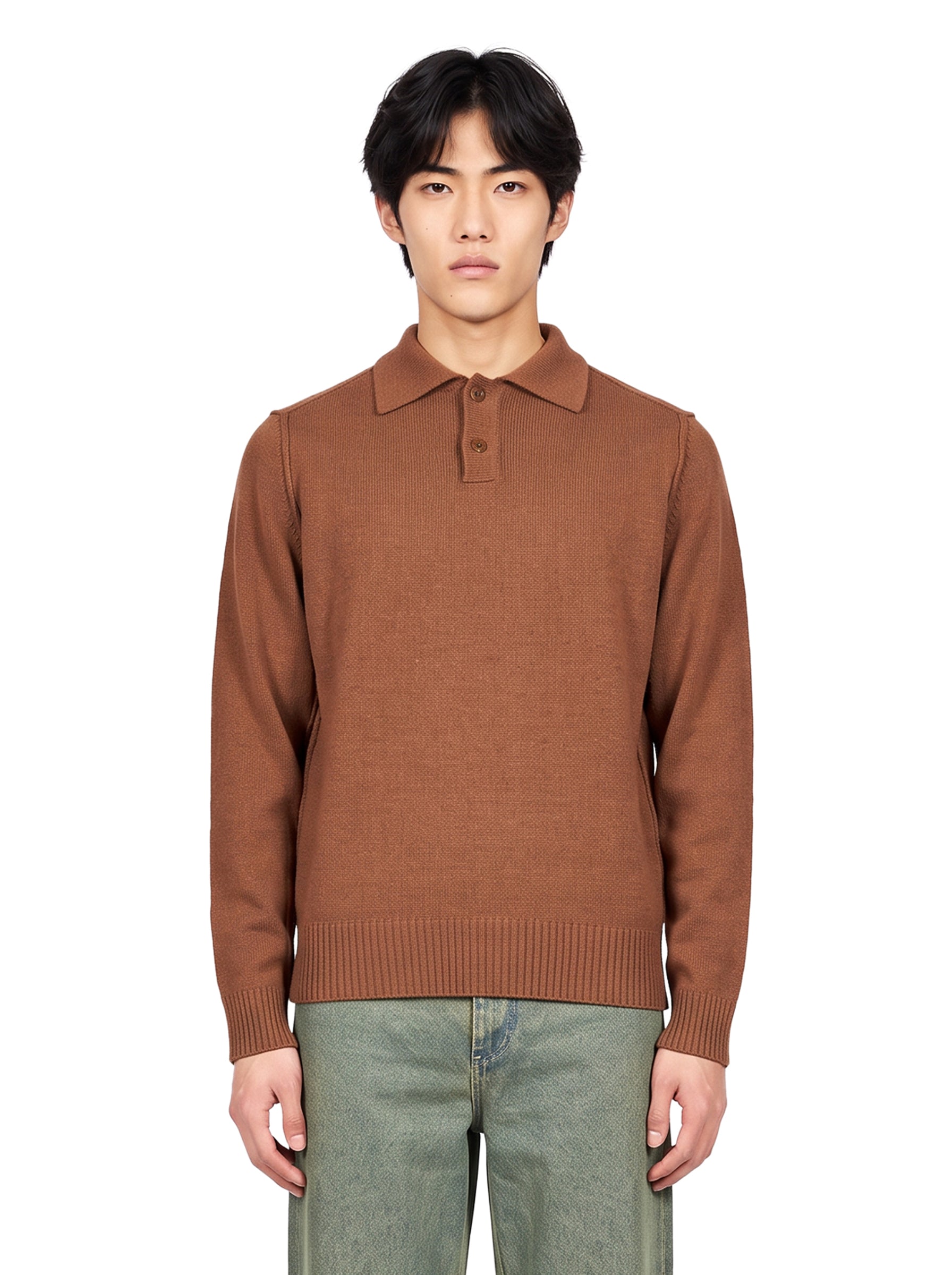 Polo manica lunga in marrone chiaro 