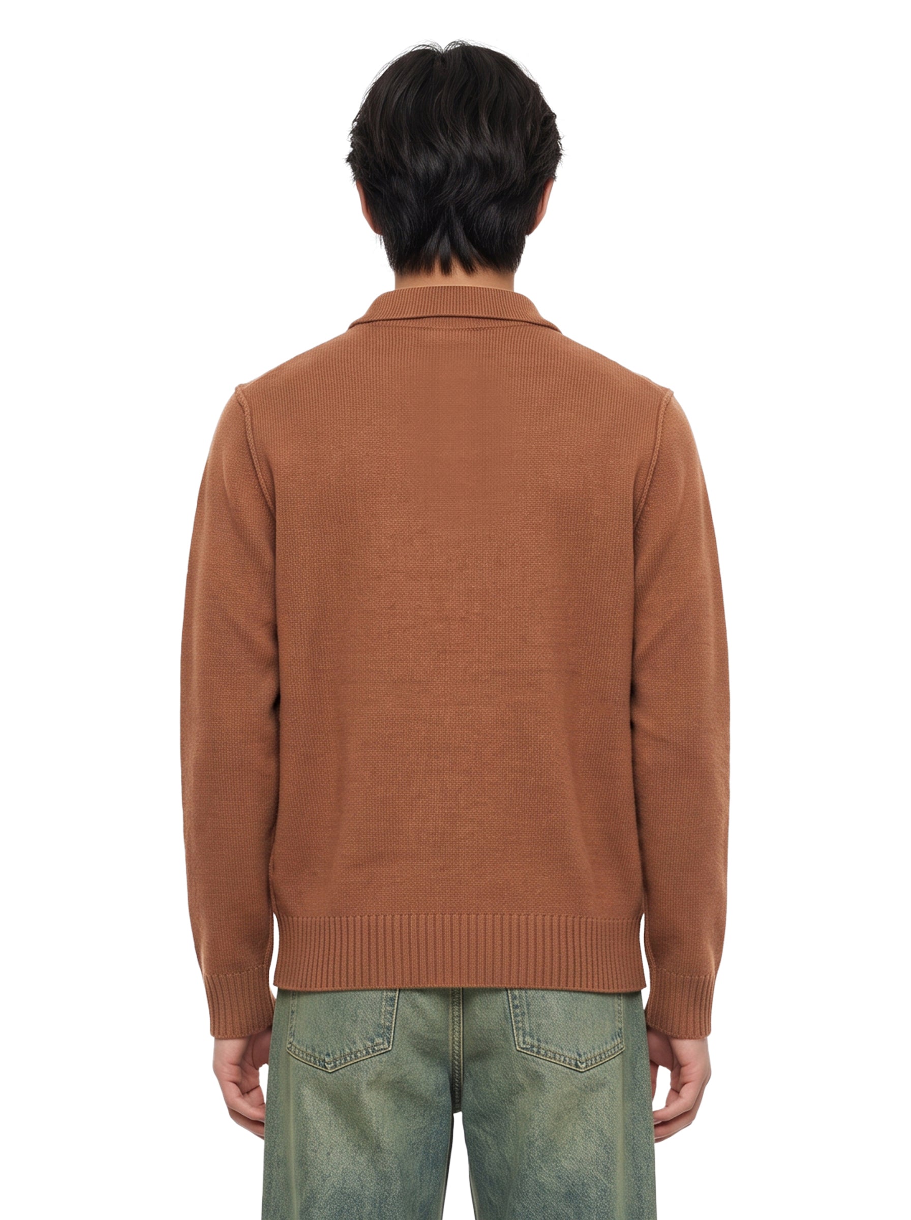 Polo manica lunga in marrone chiaro 