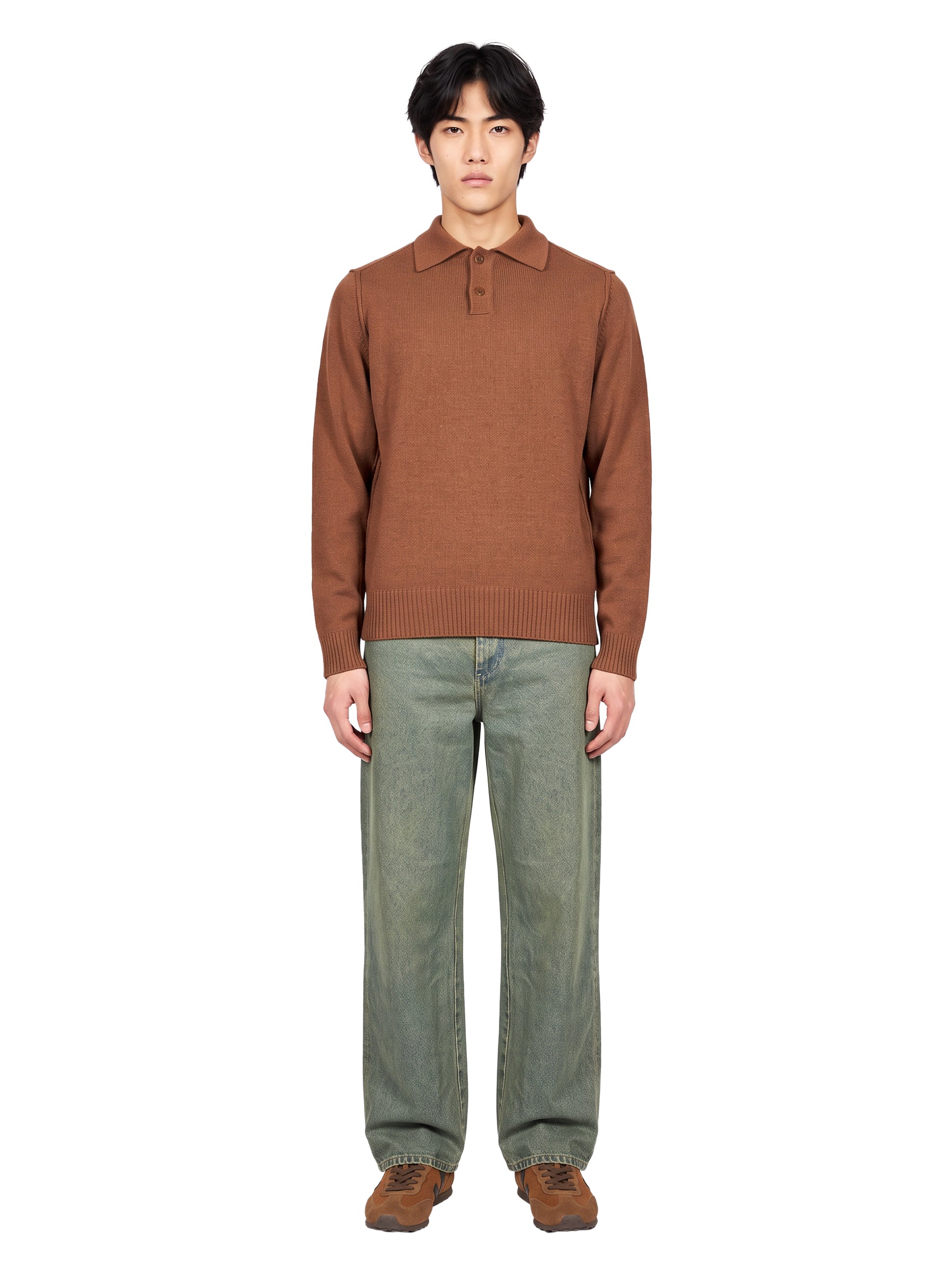 Polo manica lunga in marrone chiaro 