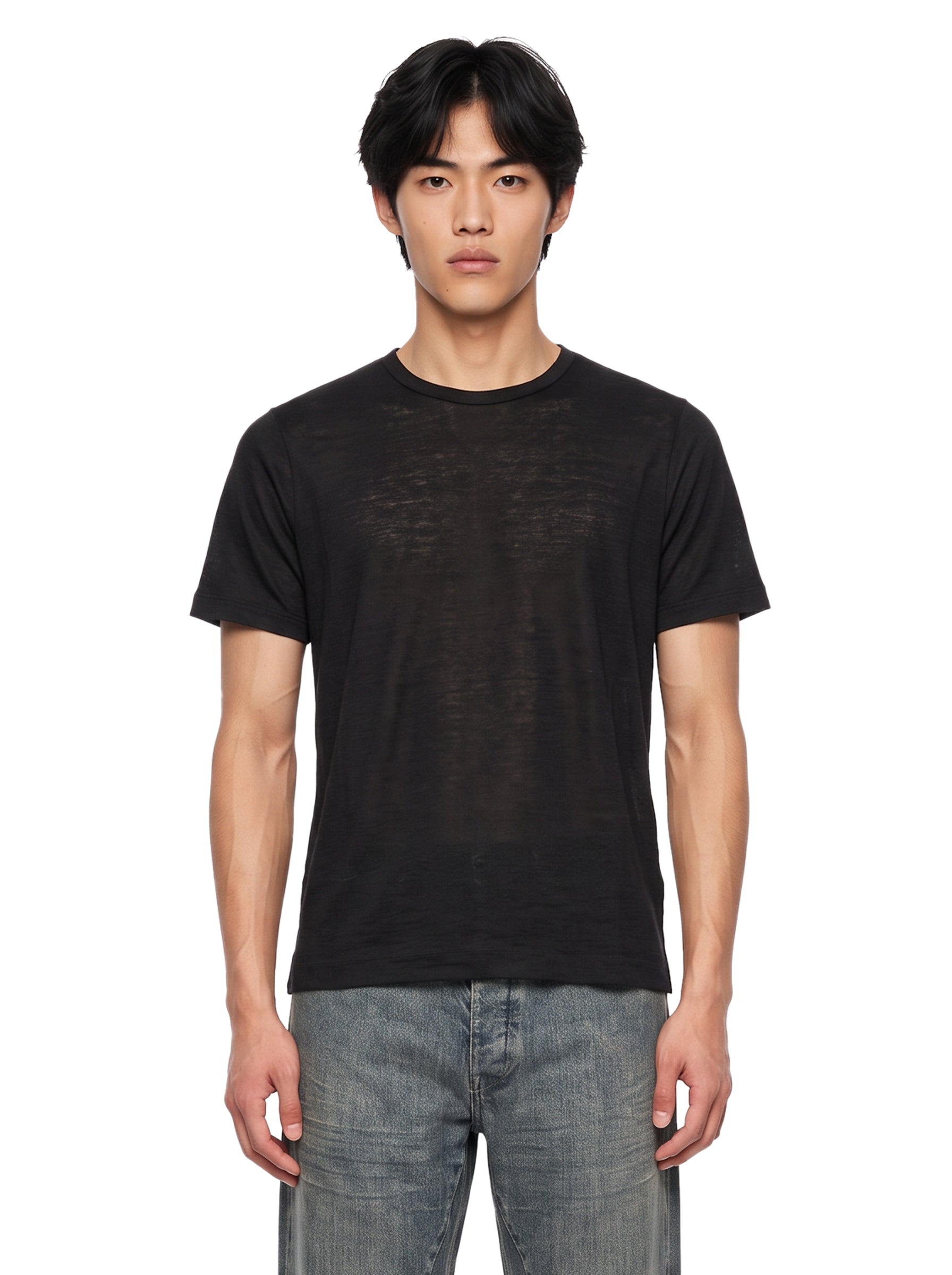 T-shirt paricollo in nero 