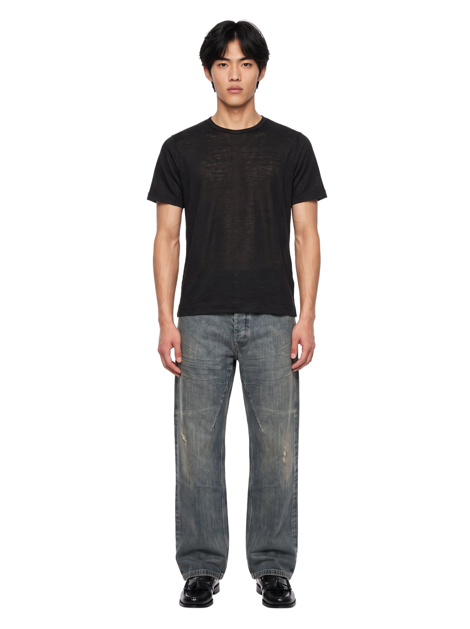 T-shirt paricollo in nero 