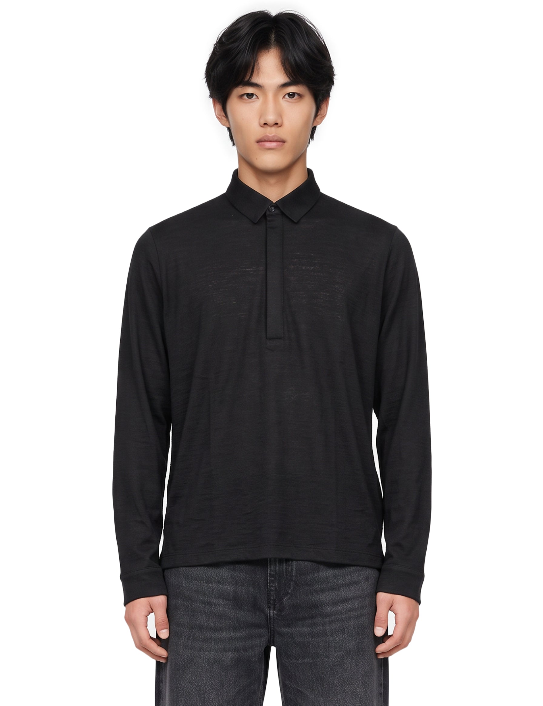 Polo manica lunga extrafine in nero 