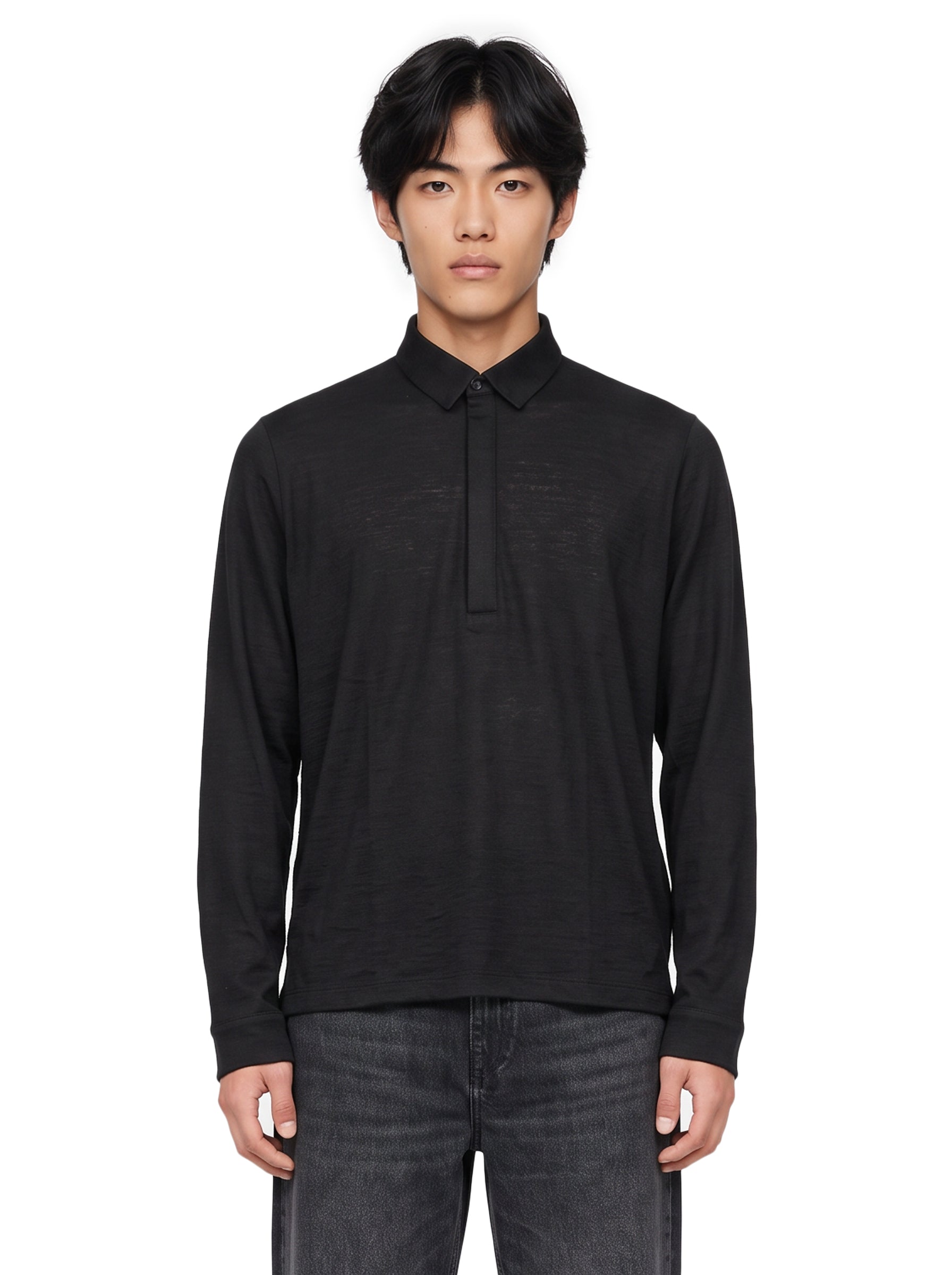 Polo manica lunga extrafine in nero 