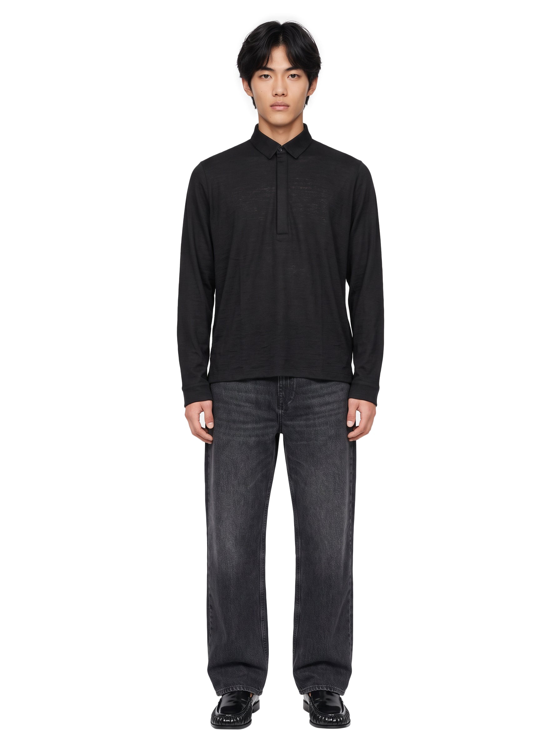 Polo manica lunga extrafine in nero 