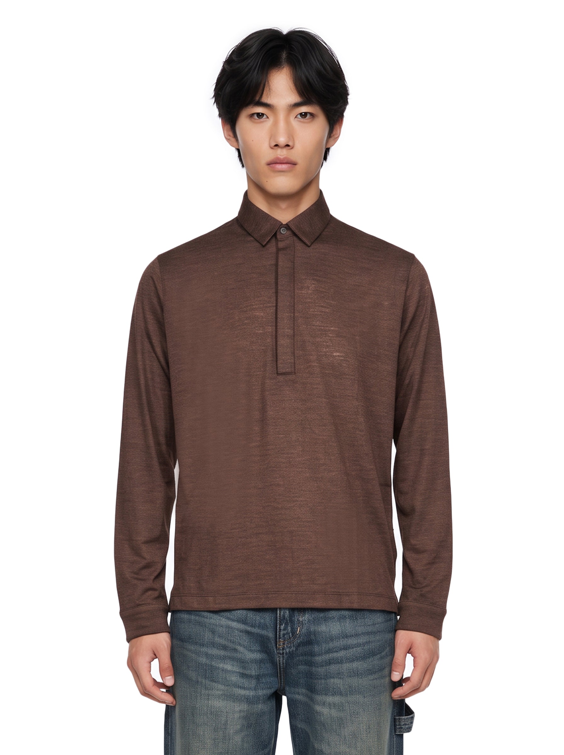Polo manica lunga extrafine in marrone 