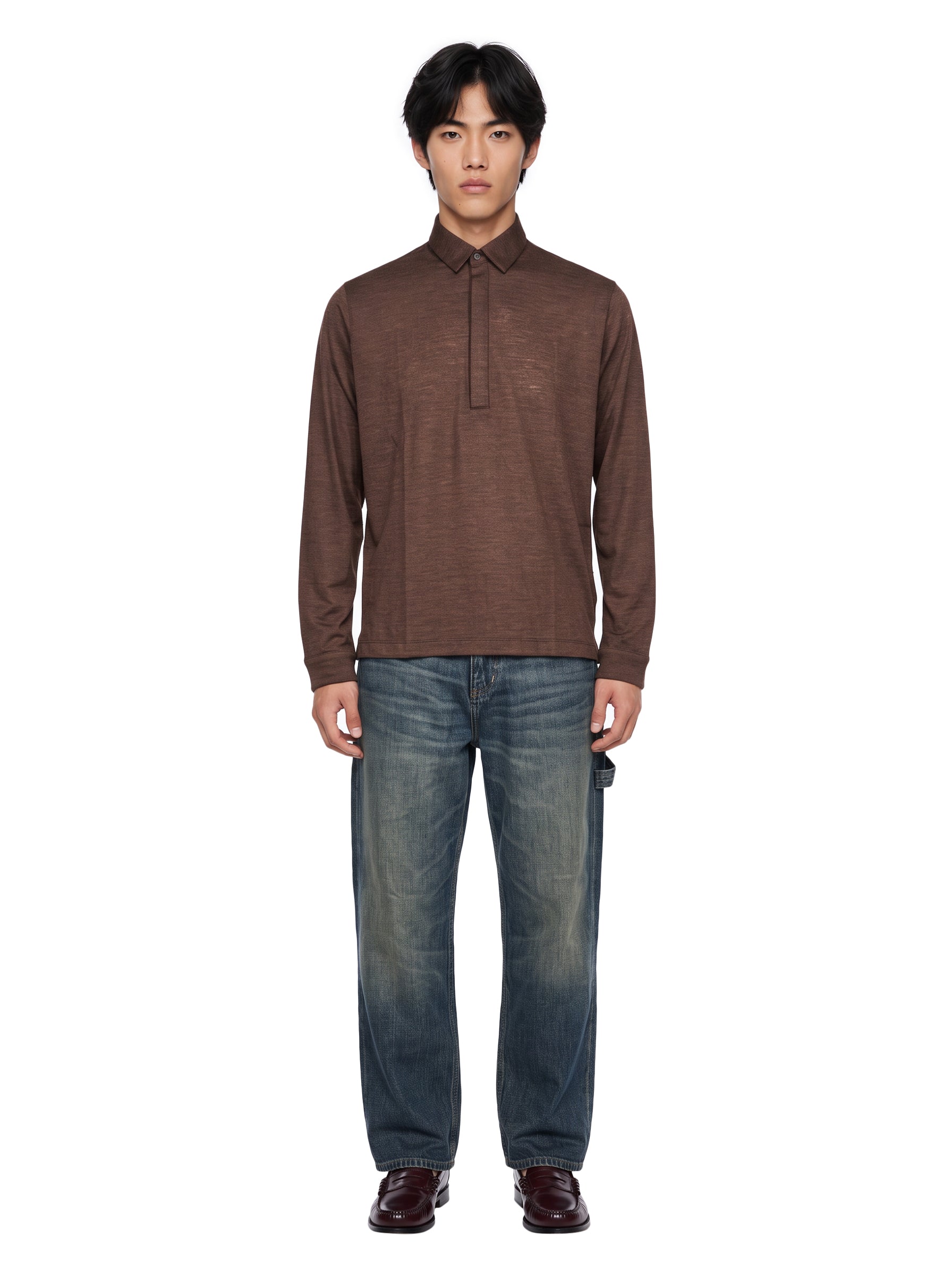 Polo manica lunga extrafine in marrone 
