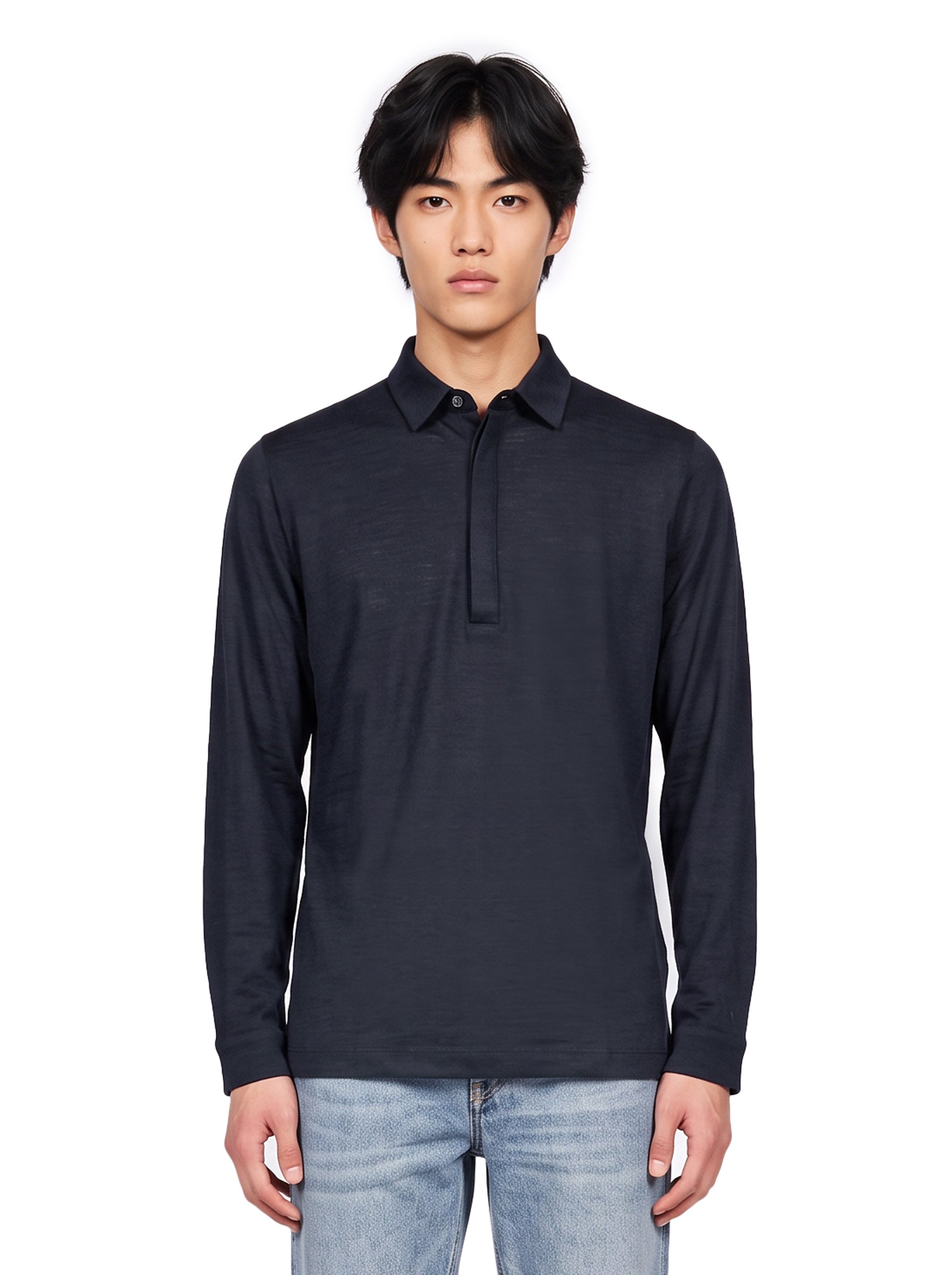 Polo manica lunga extrafine in blu 