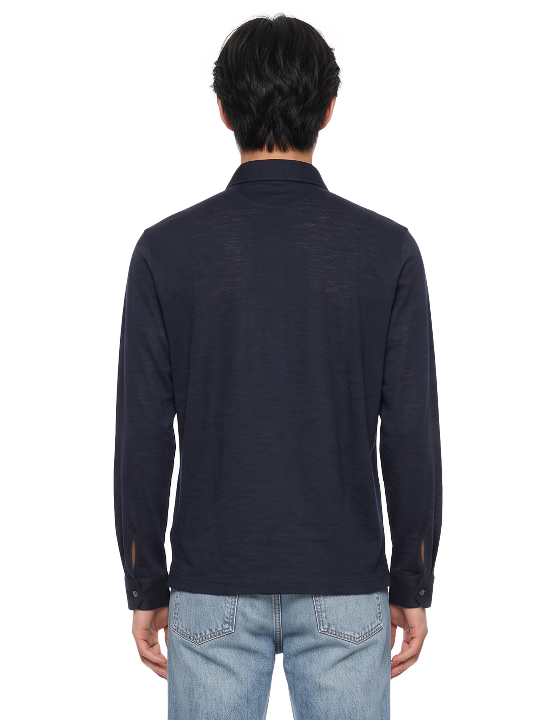 Polo manica lunga extrafine in blu 