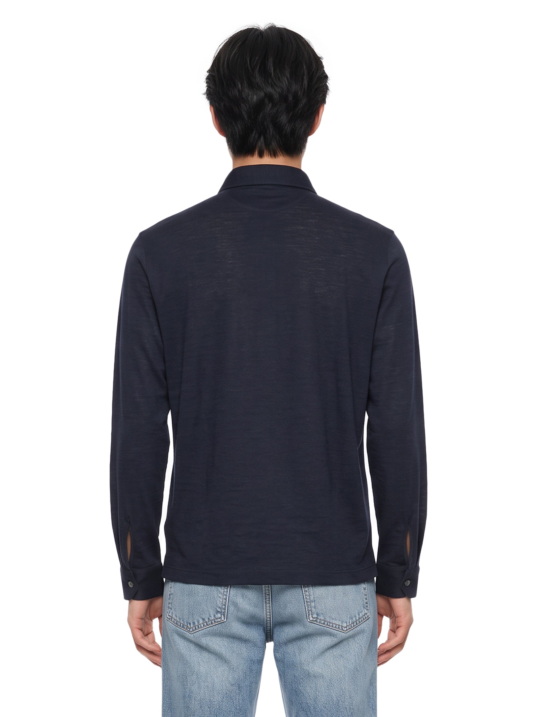 Polo manica lunga extrafine in blu 